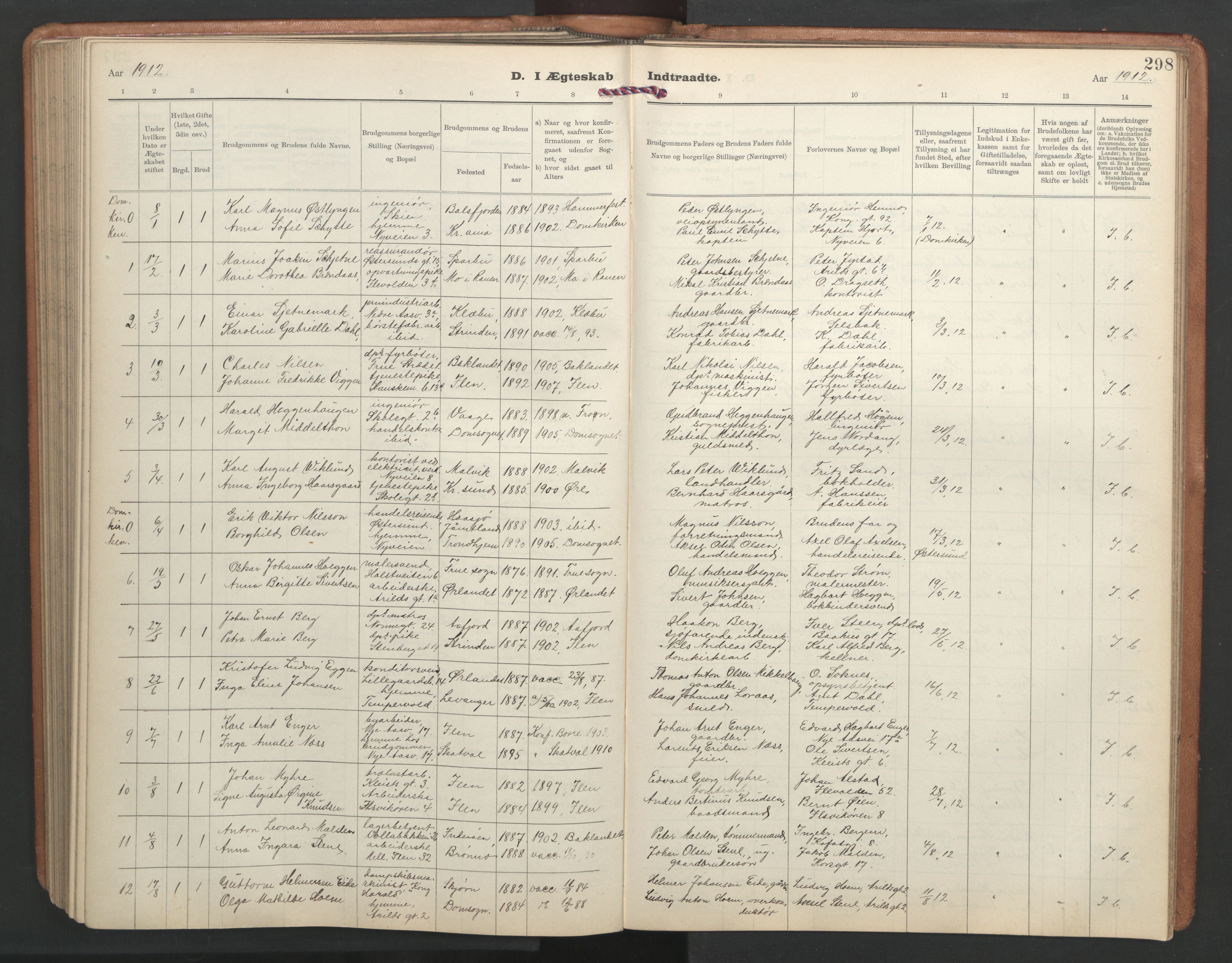 Ministerialprotokoller, klokkerbøker og fødselsregistre - Sør-Trøndelag, SAT/A-1456/603/L0173: Parish register (copy) no. 603C01, 1907-1962, p. 298