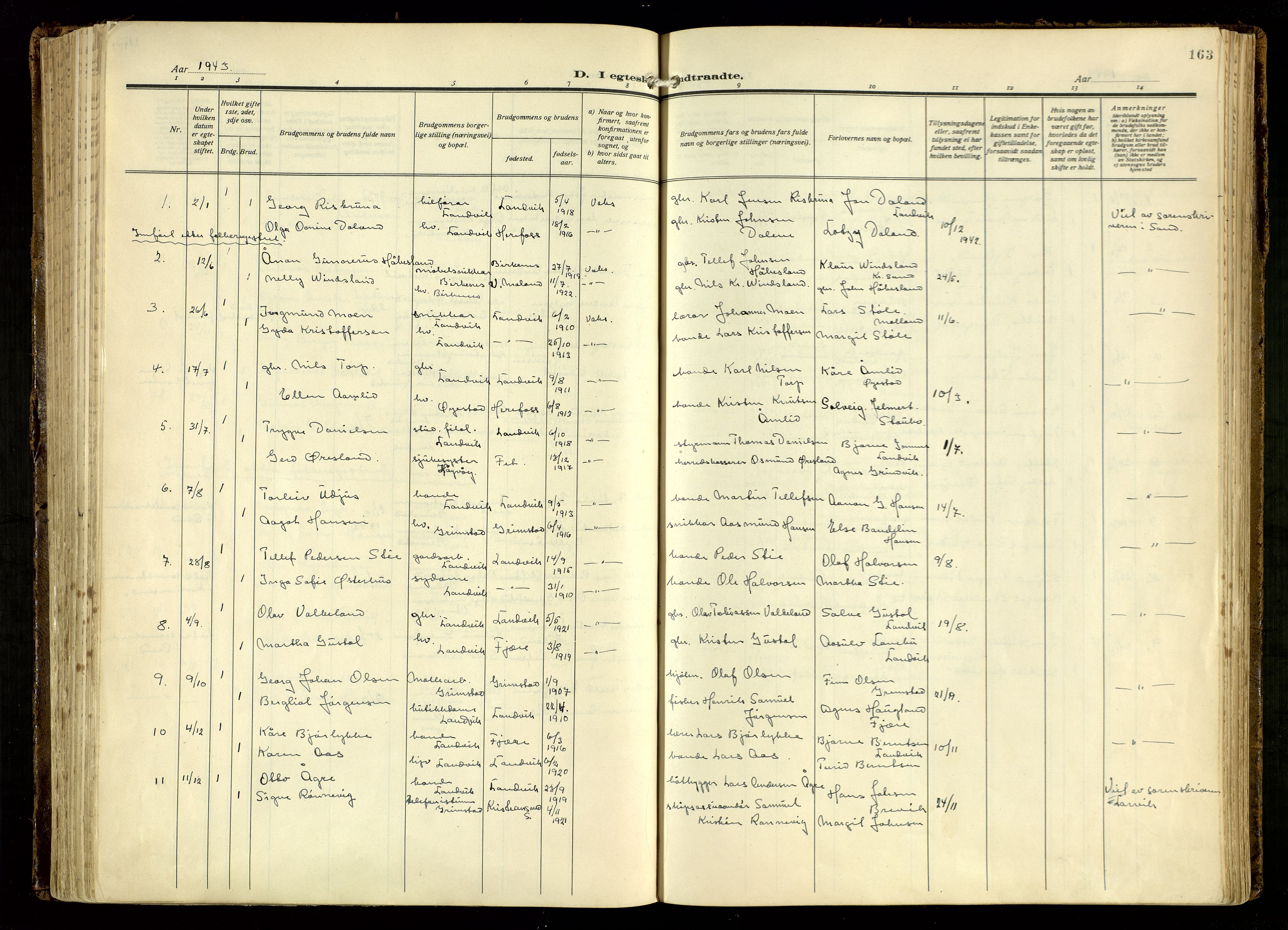 Hommedal sokneprestkontor, AV/SAK-1111-0023/F/Fa/Fab/L0008: Parish register (official) no. A 8, 1925-1956, p. 163