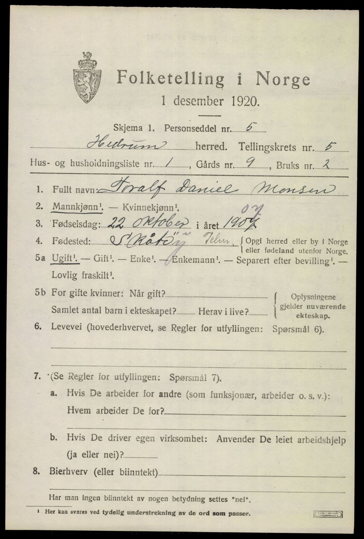 SAKO, 1920 census for Hedrum, 1920, p. 4777