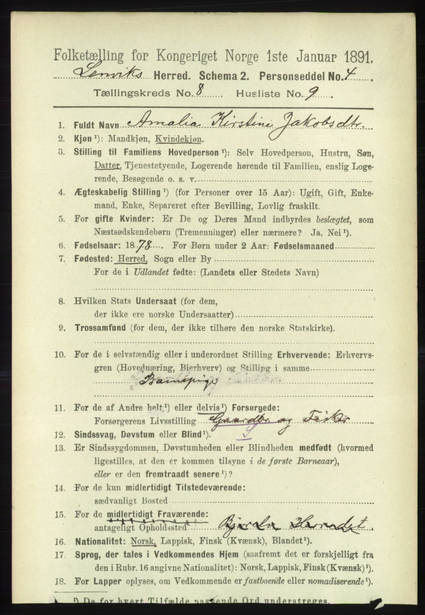 RA, 1891 census for 1931 Lenvik, 1891, p. 4438