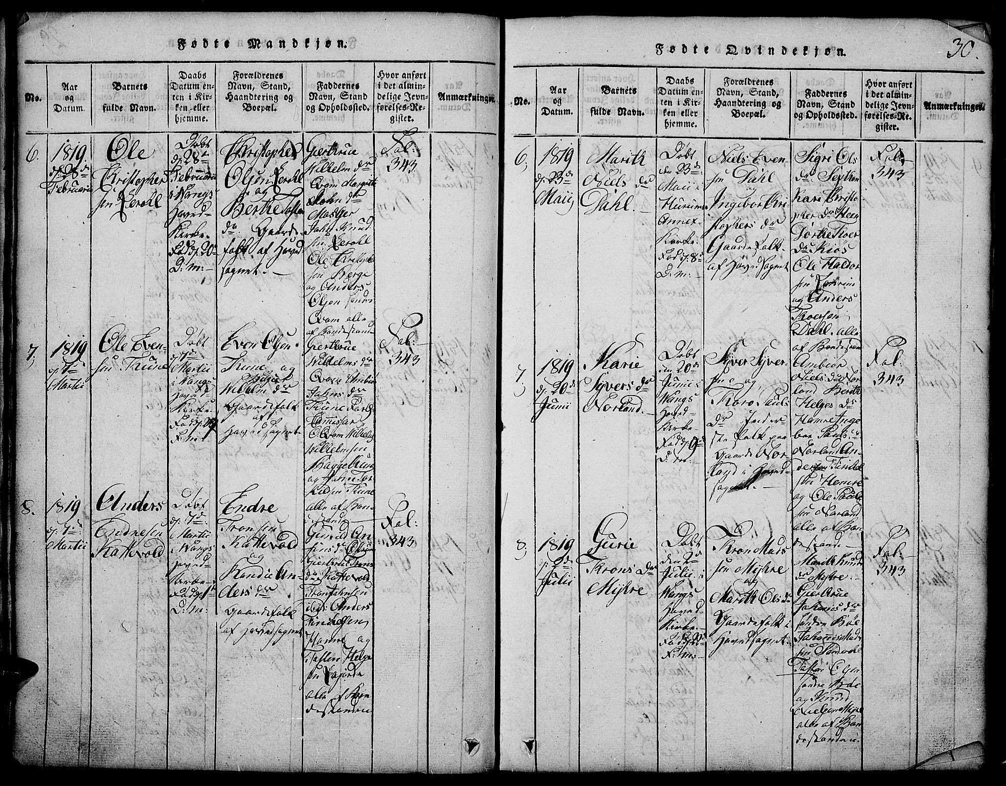 Vang prestekontor, Valdres, SAH/PREST-140/H/Hb/L0002: Parish register (copy) no. 2, 1814-1889, p. 30