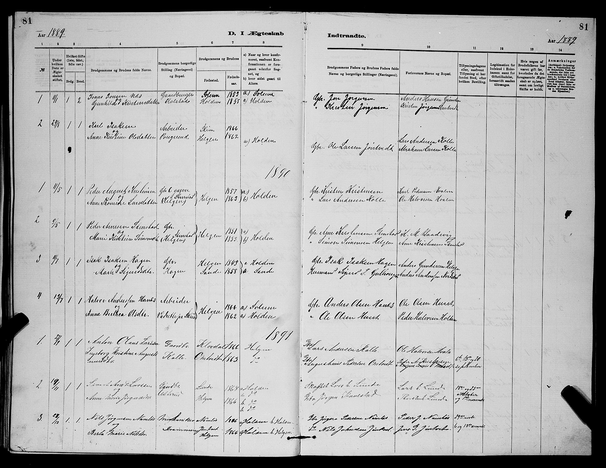 Holla kirkebøker, SAKO/A-272/G/Gb/L0001: Parish register (copy) no. II 1, 1882-1897, p. 81