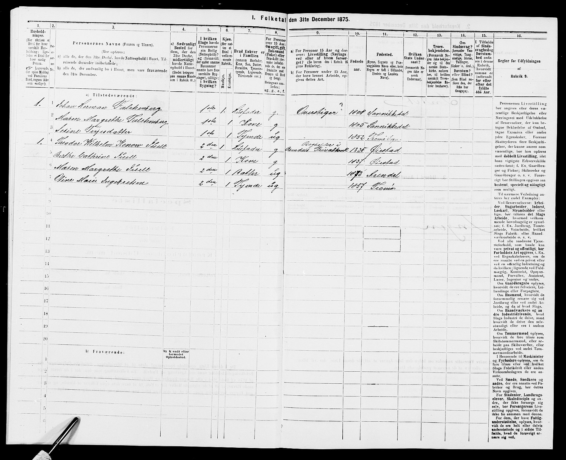 SAK, 1875 census for 0903P Arendal, 1875, p. 35