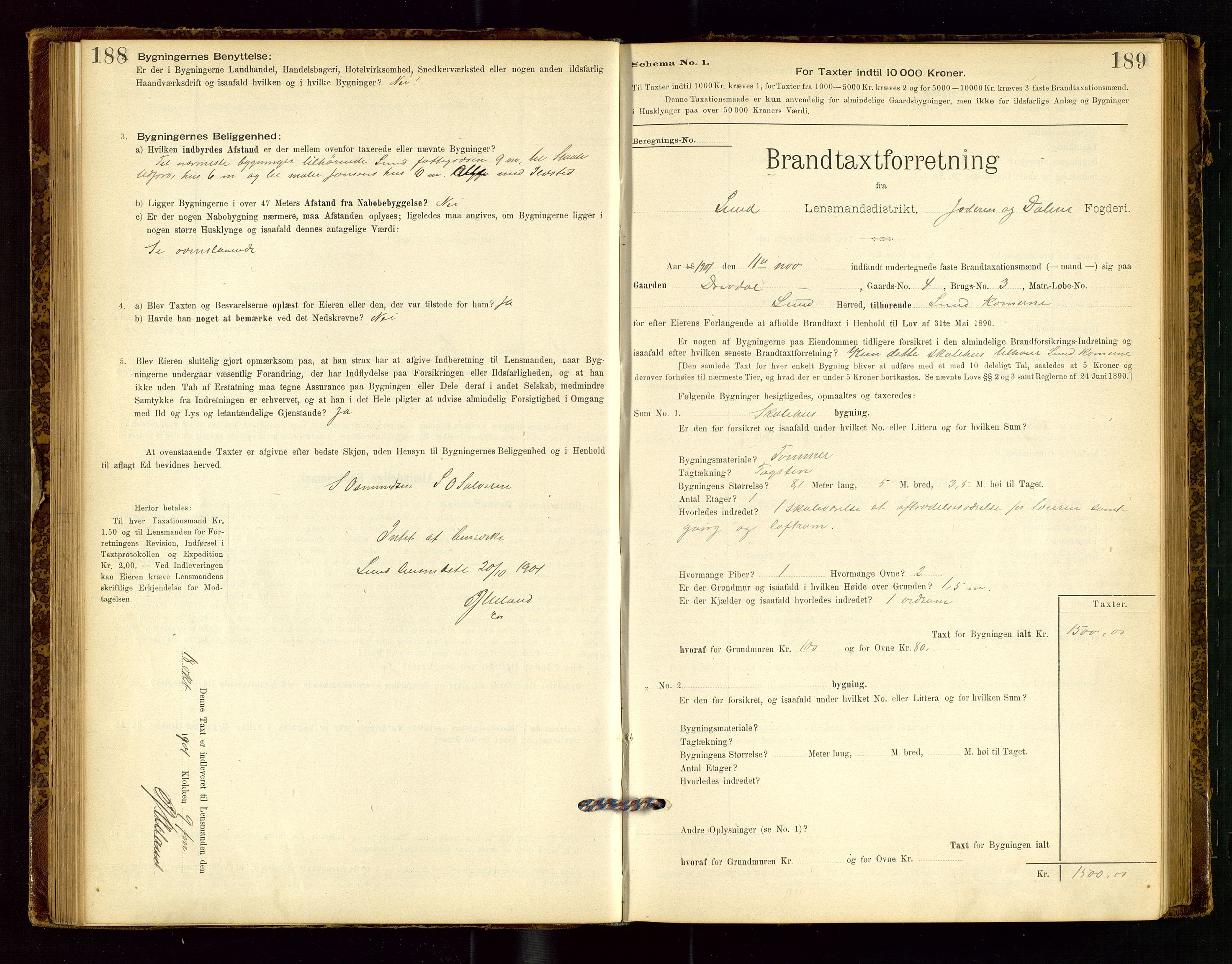 Lund lensmannskontor, AV/SAST-A-100303/Gob/L0001: "Brandtakstprotokol", 1894-1907, p. 188-189