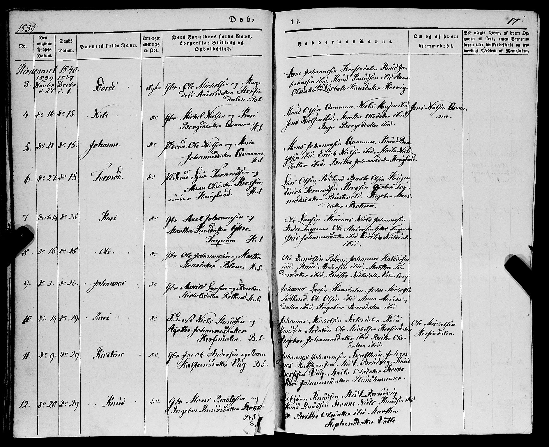 Haus sokneprestembete, AV/SAB-A-75601/H/Haa: Parish register (official) no. A 15, 1838-1847, p. 17