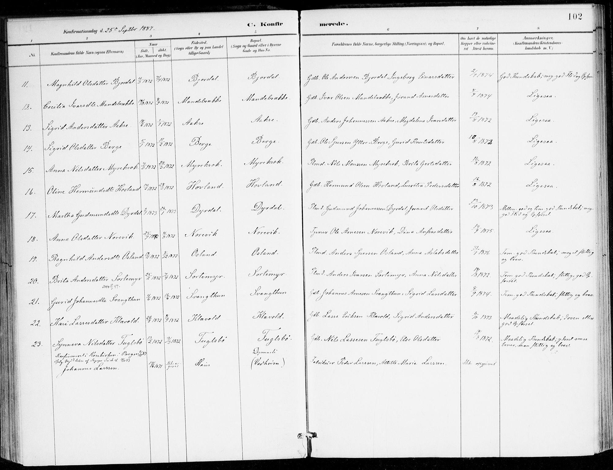 Lavik sokneprestembete, SAB/A-80901: Parish register (official) no. C 1, 1882-1904, p. 102