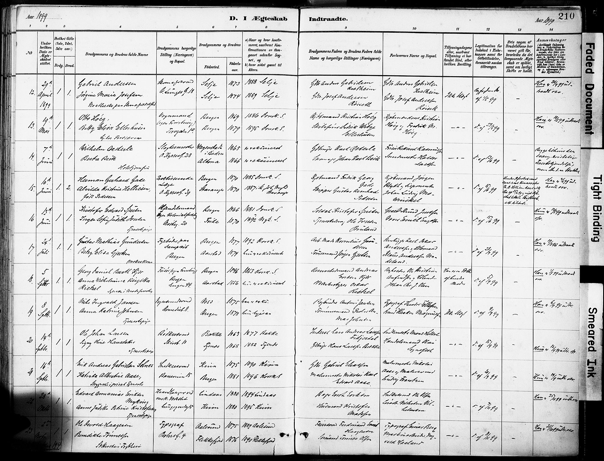 Domkirken sokneprestembete, AV/SAB-A-74801/H/Haa/L0037: Parish register (official) no. D 4, 1880-1907, p. 210