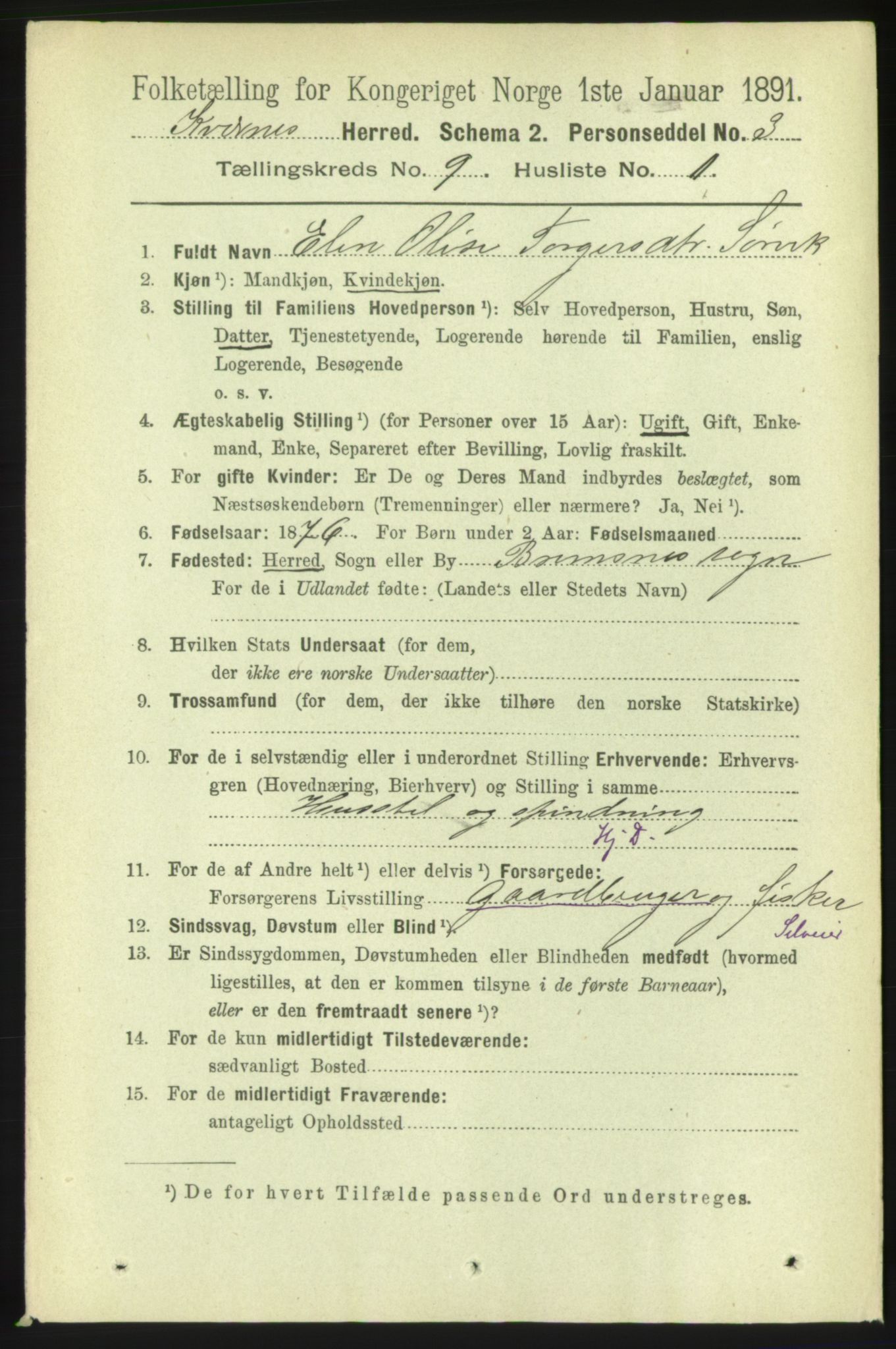 RA, 1891 census for 1553 Kvernes, 1891, p. 3931