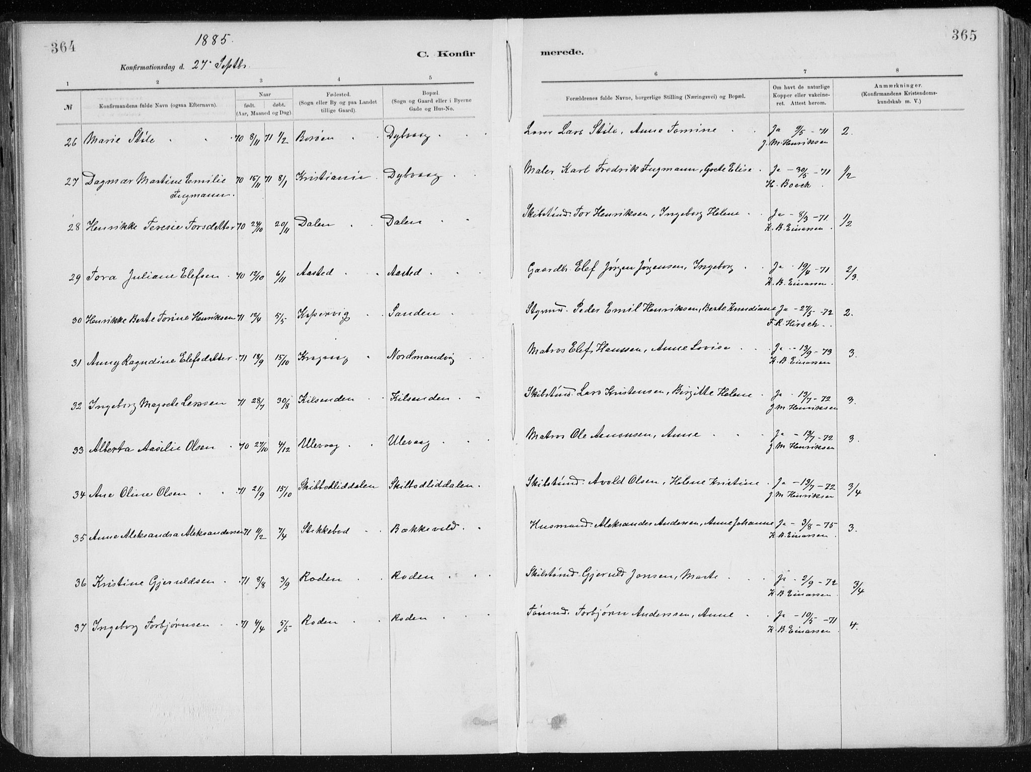 Dypvåg sokneprestkontor, AV/SAK-1111-0007/F/Fa/Faa/L0008: Parish register (official) no. A 8, 1885-1906, p. 364-365