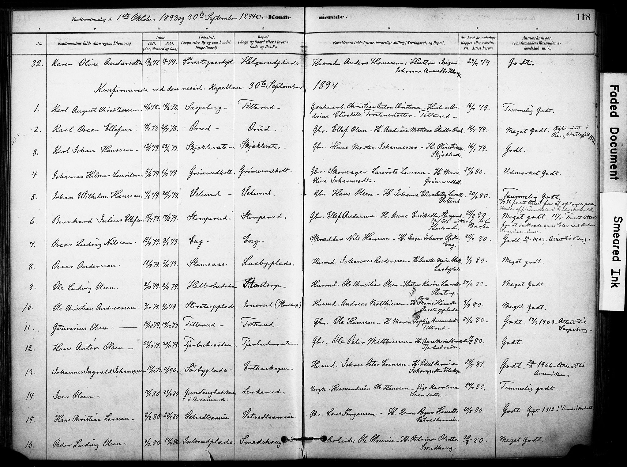 Rakkestad prestekontor Kirkebøker, AV/SAO-A-2008/F/Fb/L0001: Parish register (official) no. II 1, 1878-1899, p. 118