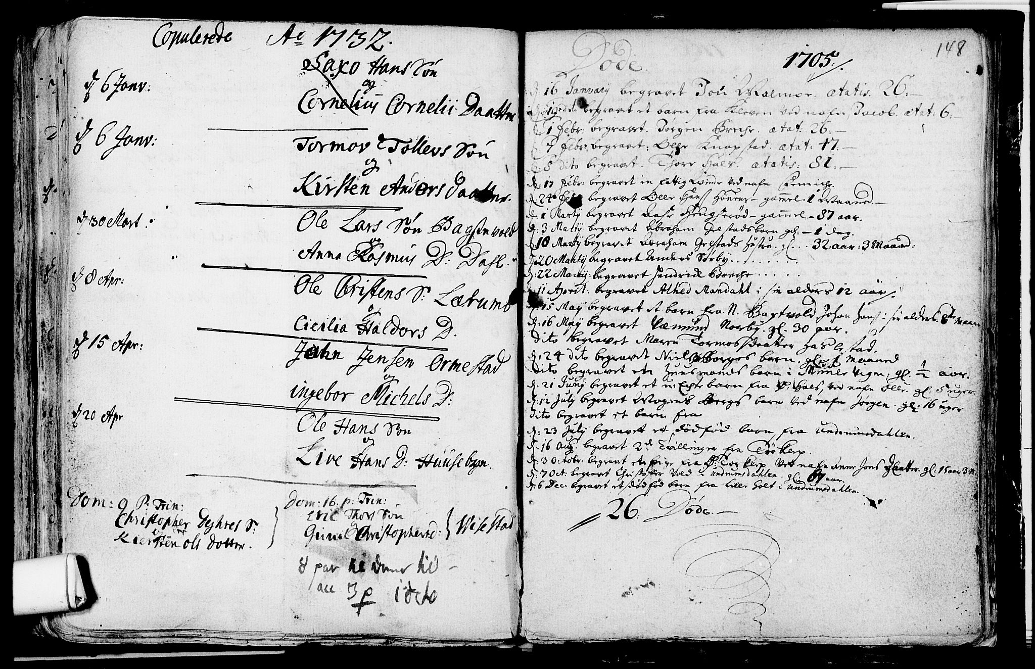 Våle kirkebøker, AV/SAKO-A-334/F/Fa/L0002: Parish register (official) no. I 2, 1705-1732, p. 148