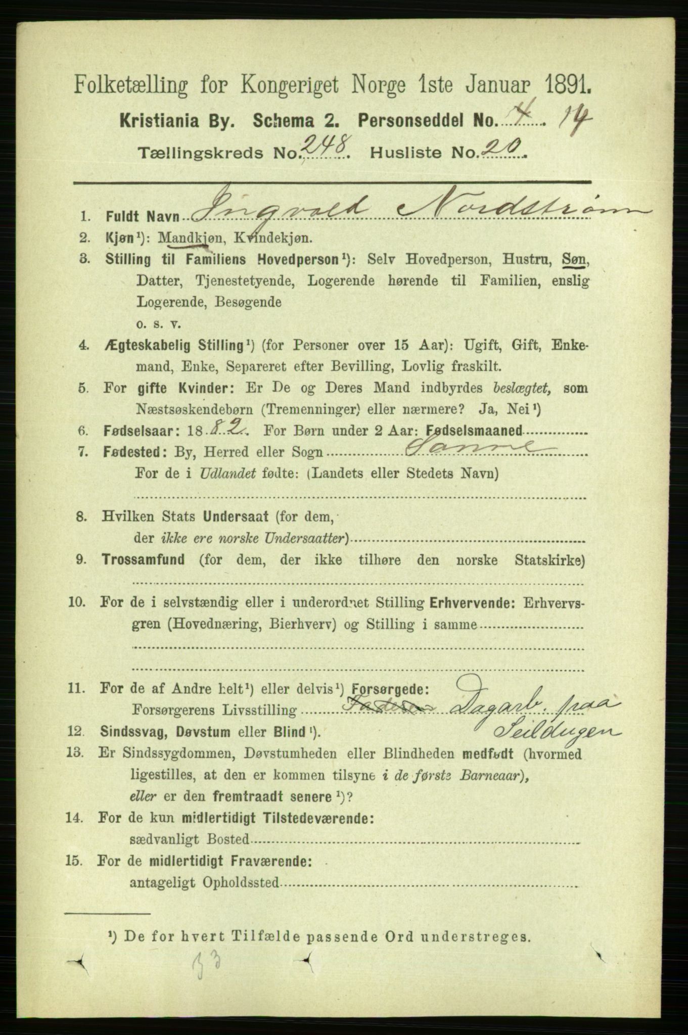 RA, 1891 census for 0301 Kristiania, 1891, p. 152046