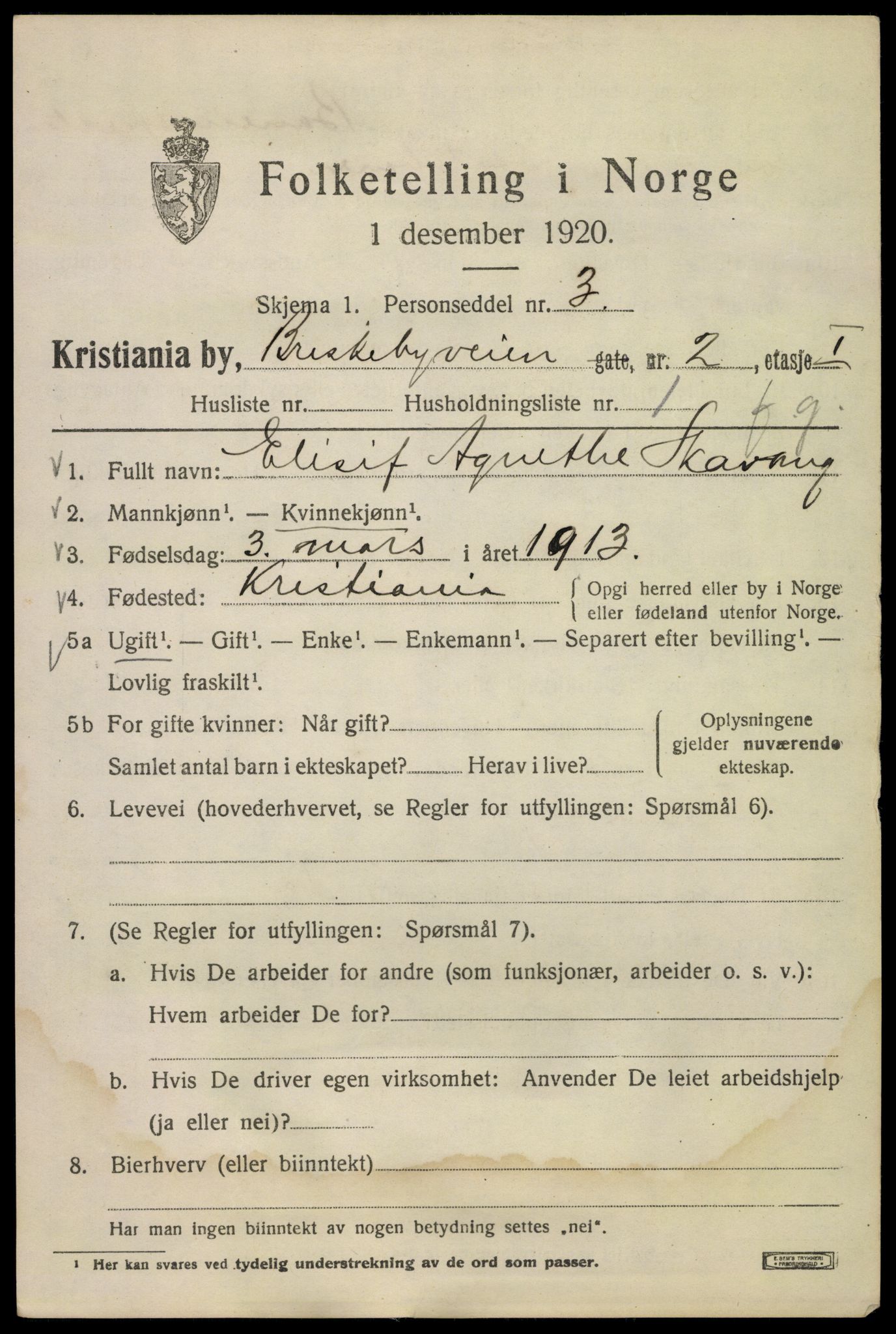 SAO, 1920 census for Kristiania, 1920, p. 173013