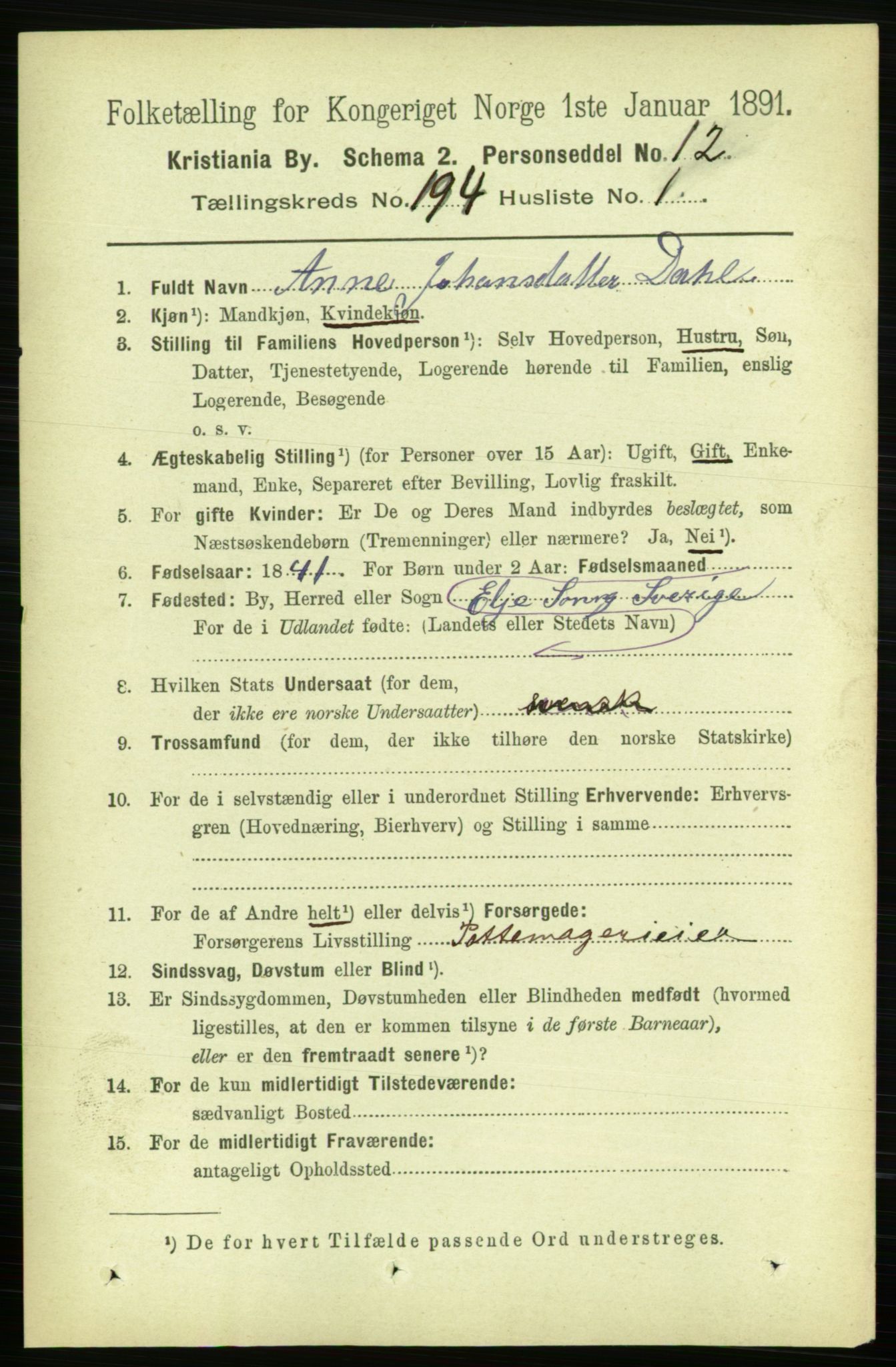 RA, 1891 census for 0301 Kristiania, 1891, p. 116912