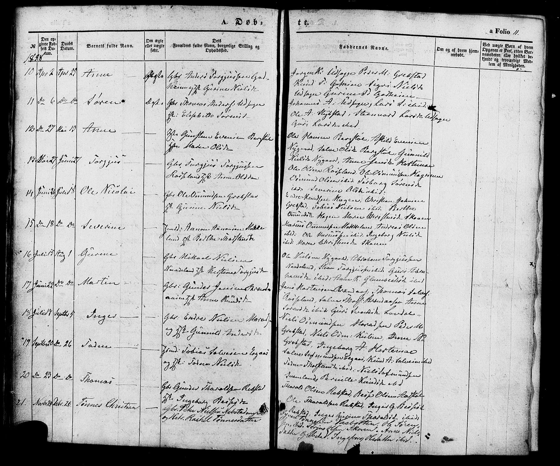 Søgne sokneprestkontor, SAK/1111-0037/F/Fa/Faa/L0002: Parish register (official) no. A 2, 1854-1882, p. 11