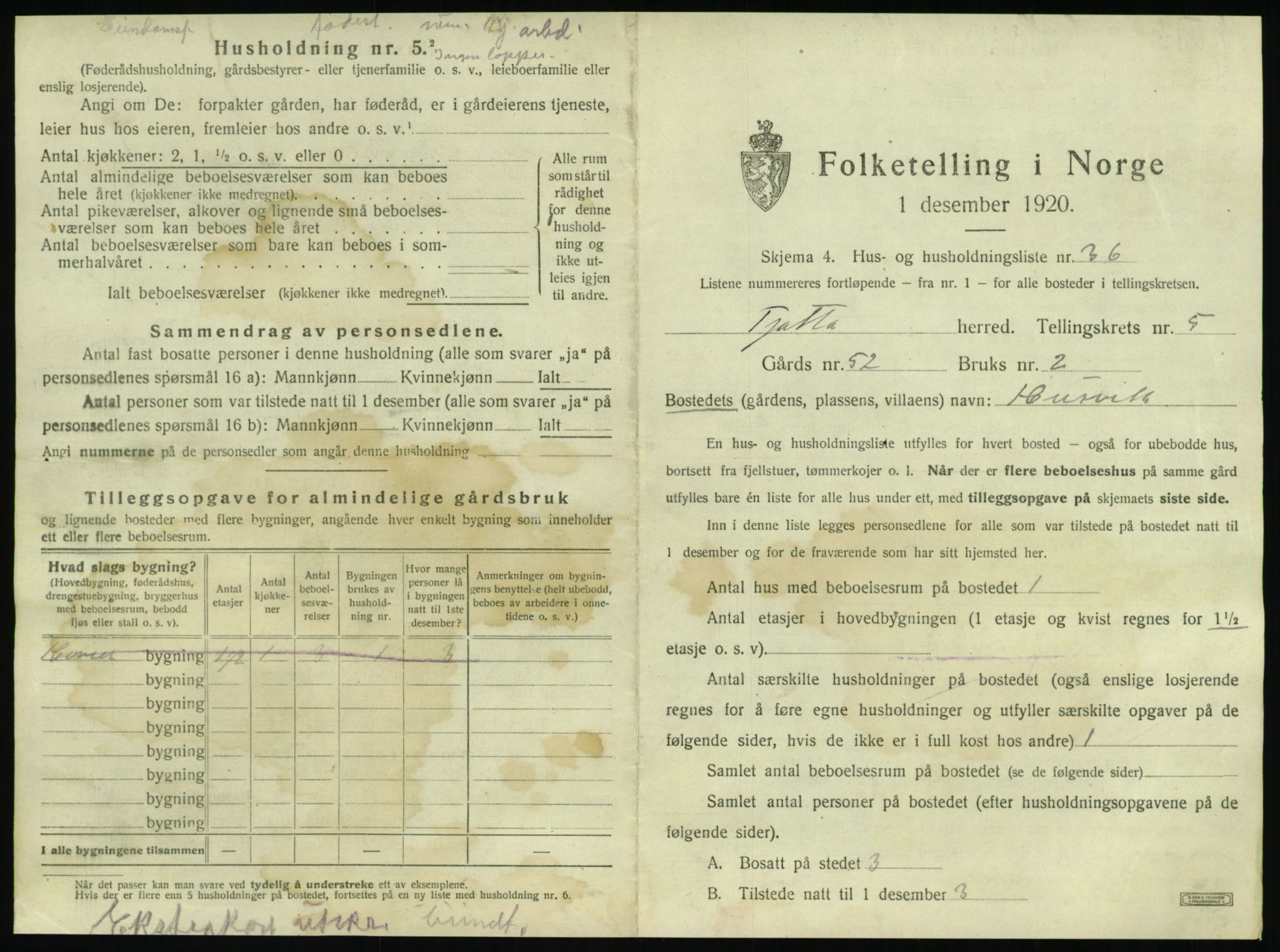 SAT, 1920 census for Tjøtta, 1920, p. 281