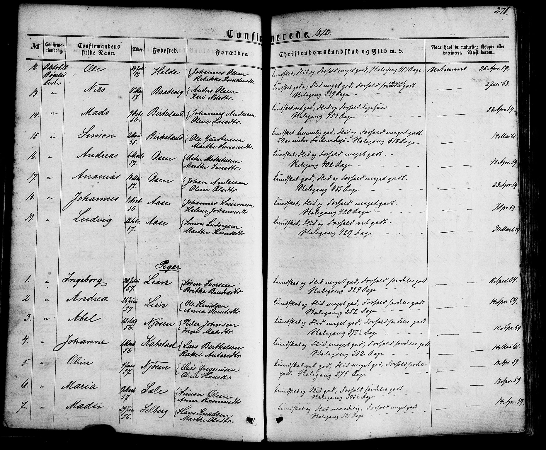 Gaular sokneprestembete, AV/SAB-A-80001/H/Haa: Parish register (official) no. A 5, 1860-1881, p. 271