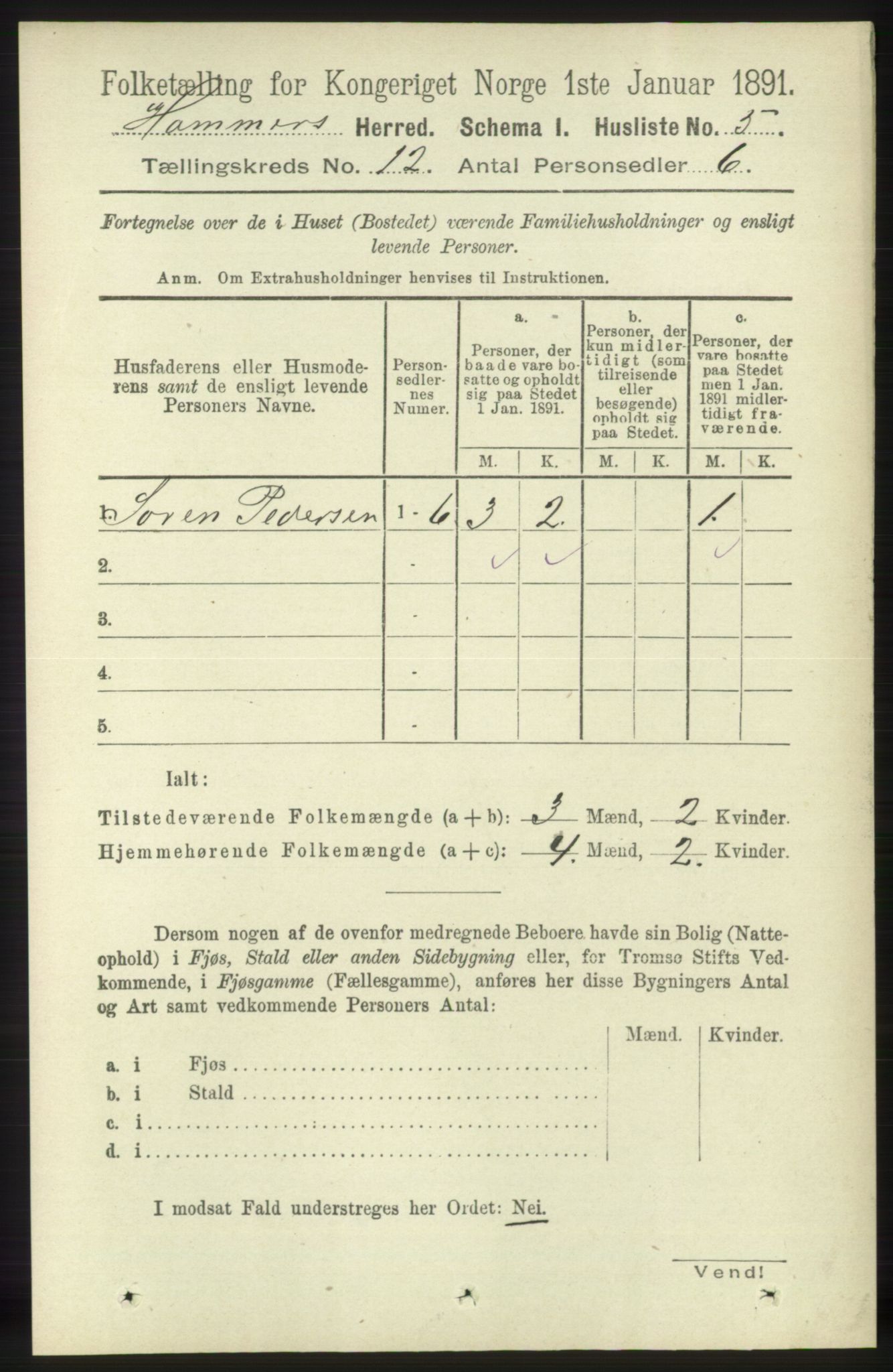 RA, 1891 census for 1254 Hamre, 1891, p. 3413