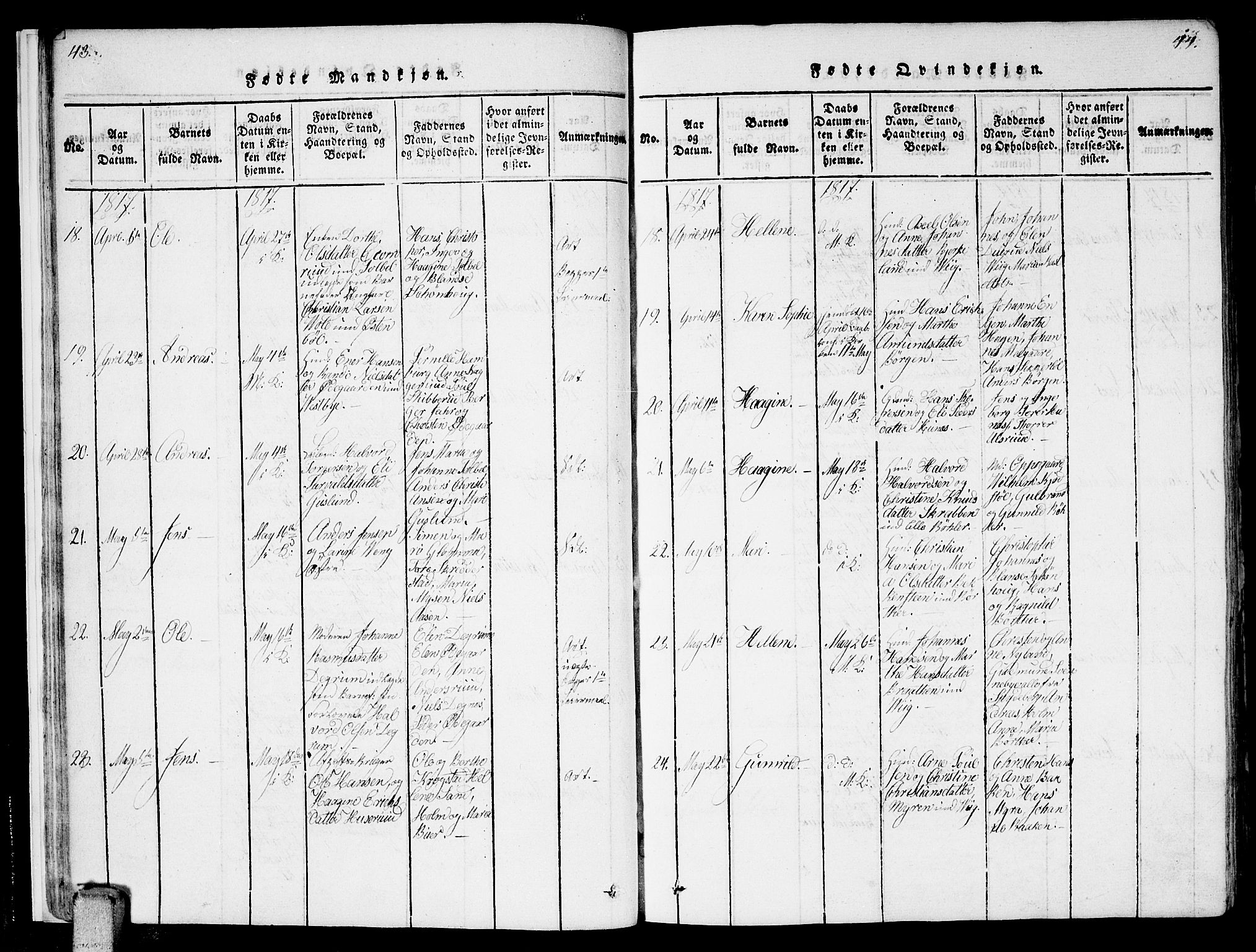 Enebakk prestekontor Kirkebøker, SAO/A-10171c/F/Fa/L0006: Parish register (official) no. I 6, 1815-1832, p. 43-44
