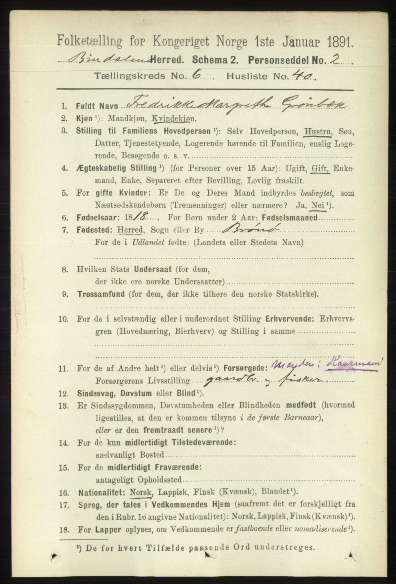 RA, 1891 census for 1811 Bindal, 1891, p. 1983