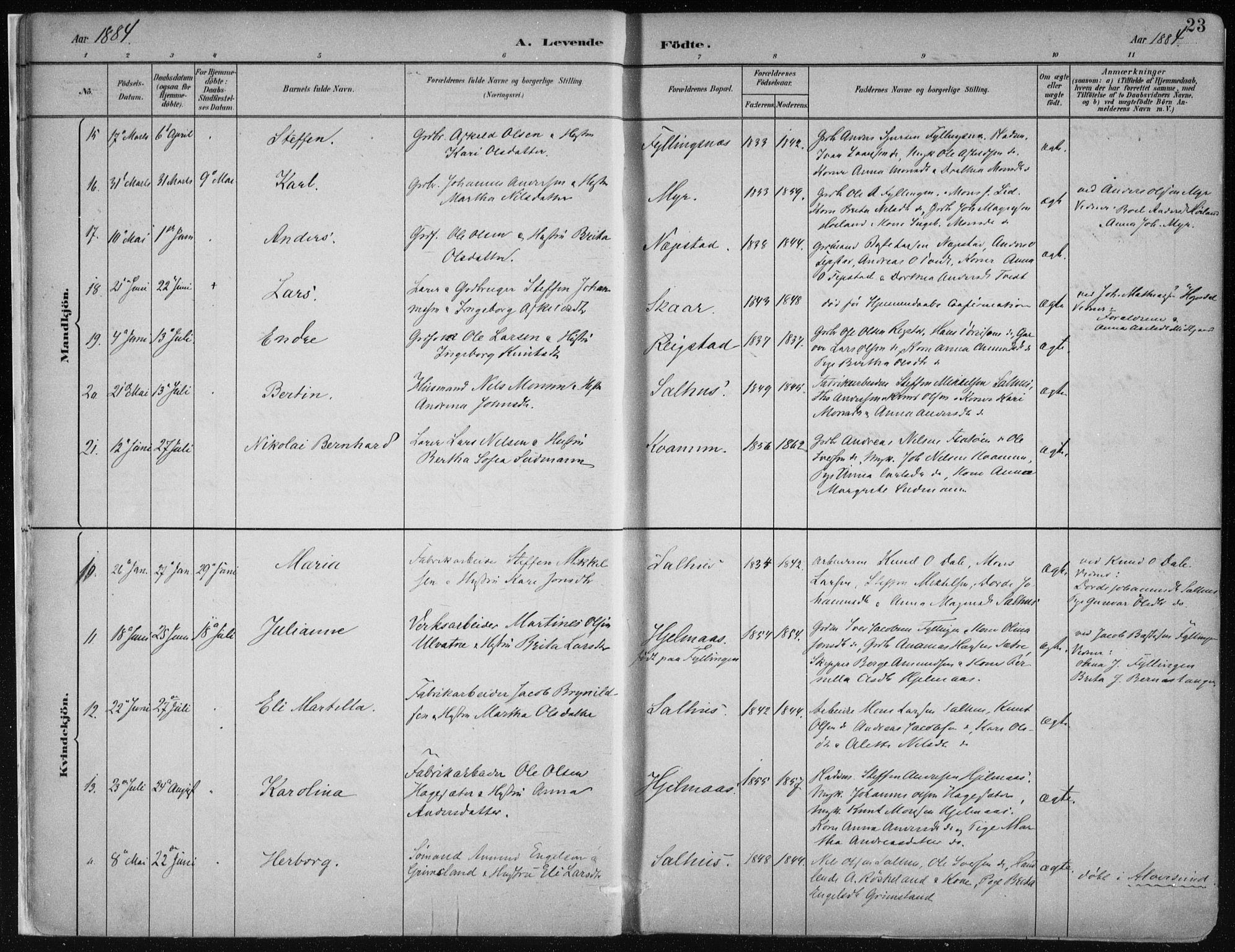 Hamre sokneprestembete, AV/SAB-A-75501/H/Ha/Haa/Haab/L0001: Parish register (official) no. B  1, 1882-1905, p. 23