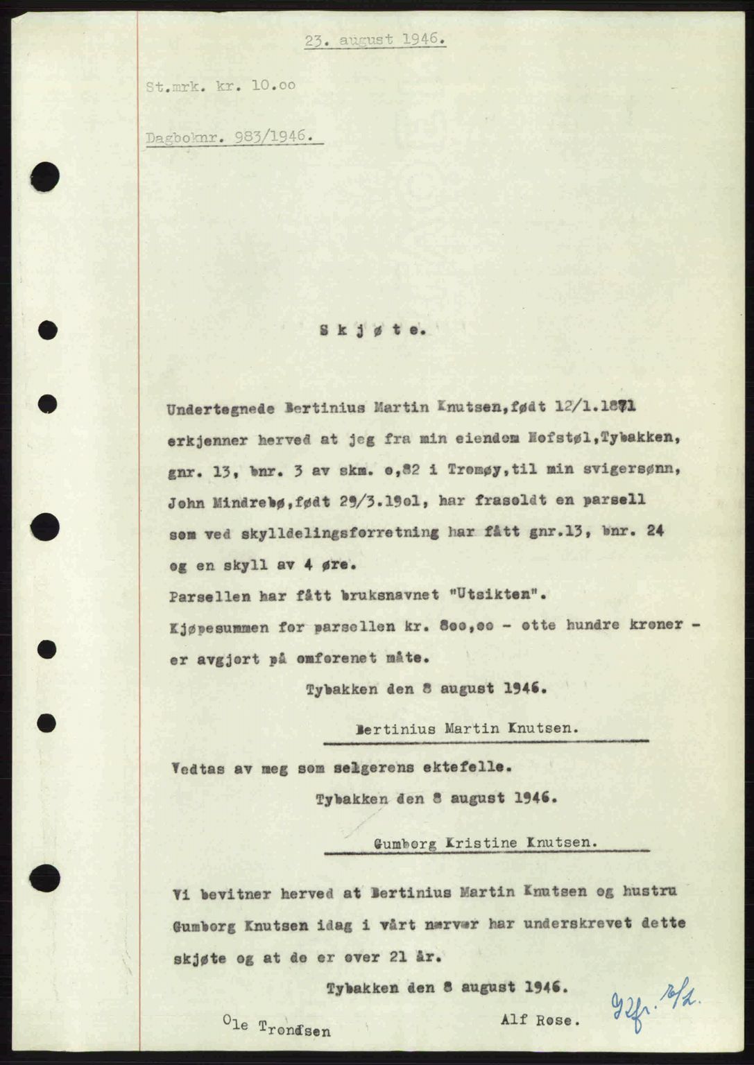 Nedenes sorenskriveri, SAK/1221-0006/G/Gb/Gba/L0055: Mortgage book no. A7, 1946-1946, Diary no: : 983/1946