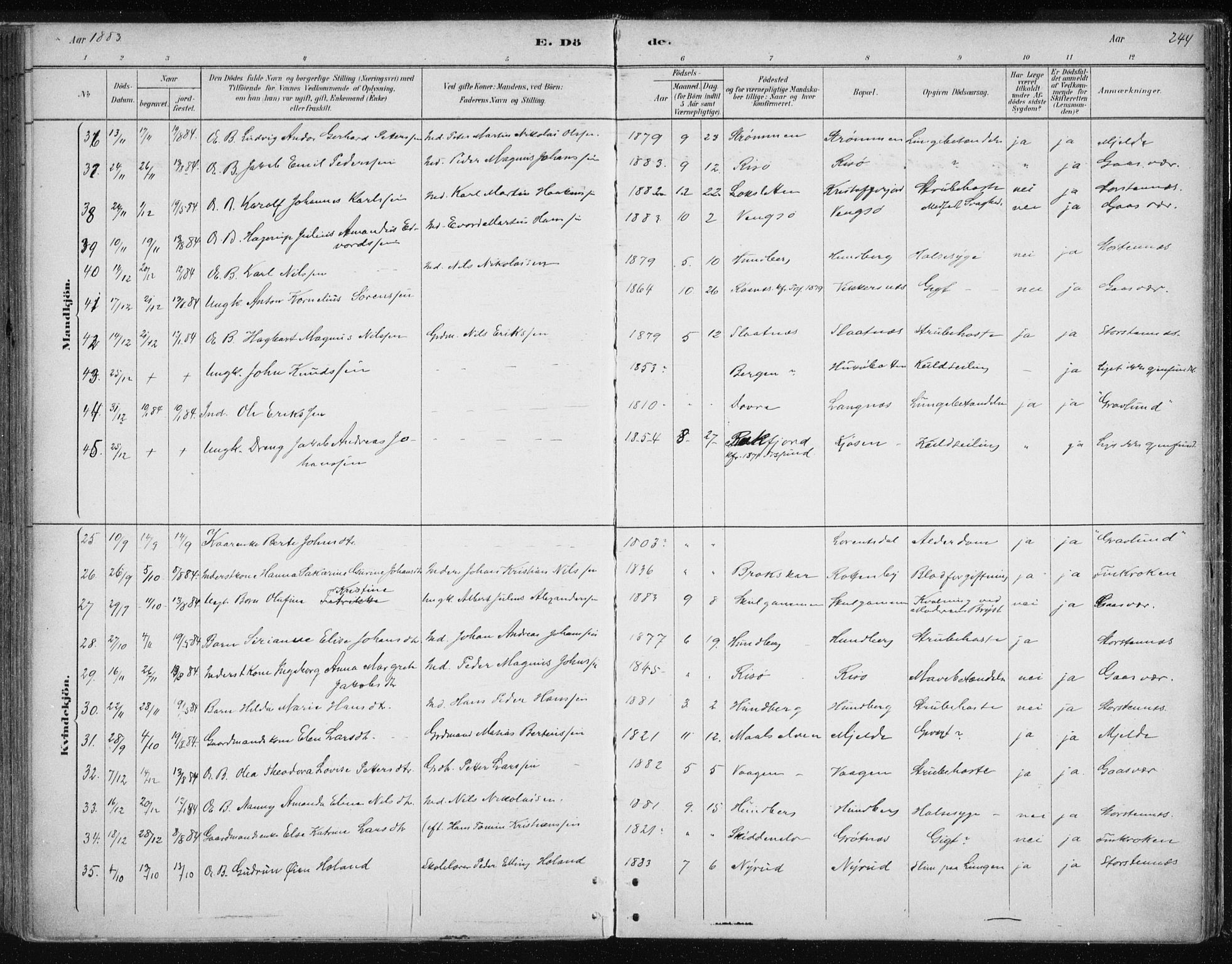 Tromsøysund sokneprestkontor, SATØ/S-1304/G/Ga/L0004kirke: Parish register (official) no. 4, 1880-1888, p. 244