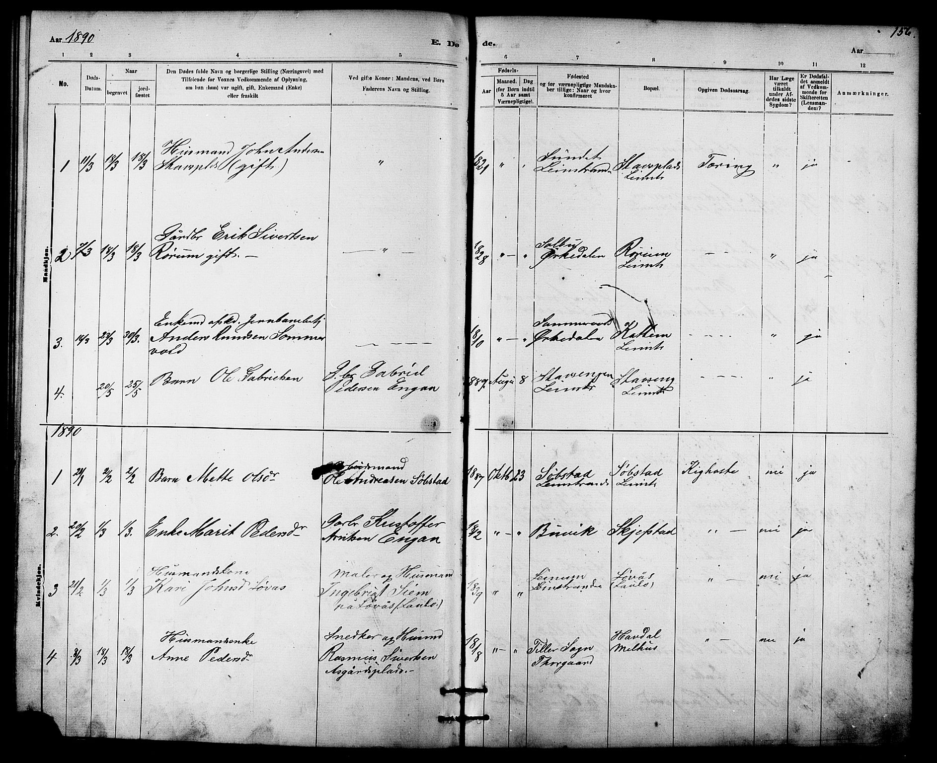 Ministerialprotokoller, klokkerbøker og fødselsregistre - Sør-Trøndelag, SAT/A-1456/613/L0395: Parish register (copy) no. 613C03, 1887-1909, p. 156