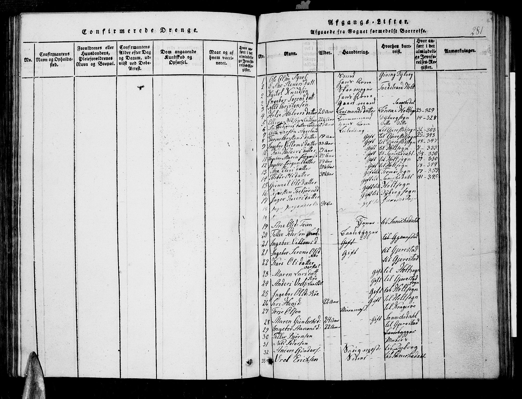 Søndeled sokneprestkontor, SAK/1111-0038/F/Fb/L0002: Parish register (copy) no. B 2, 1816-1839, p. 281