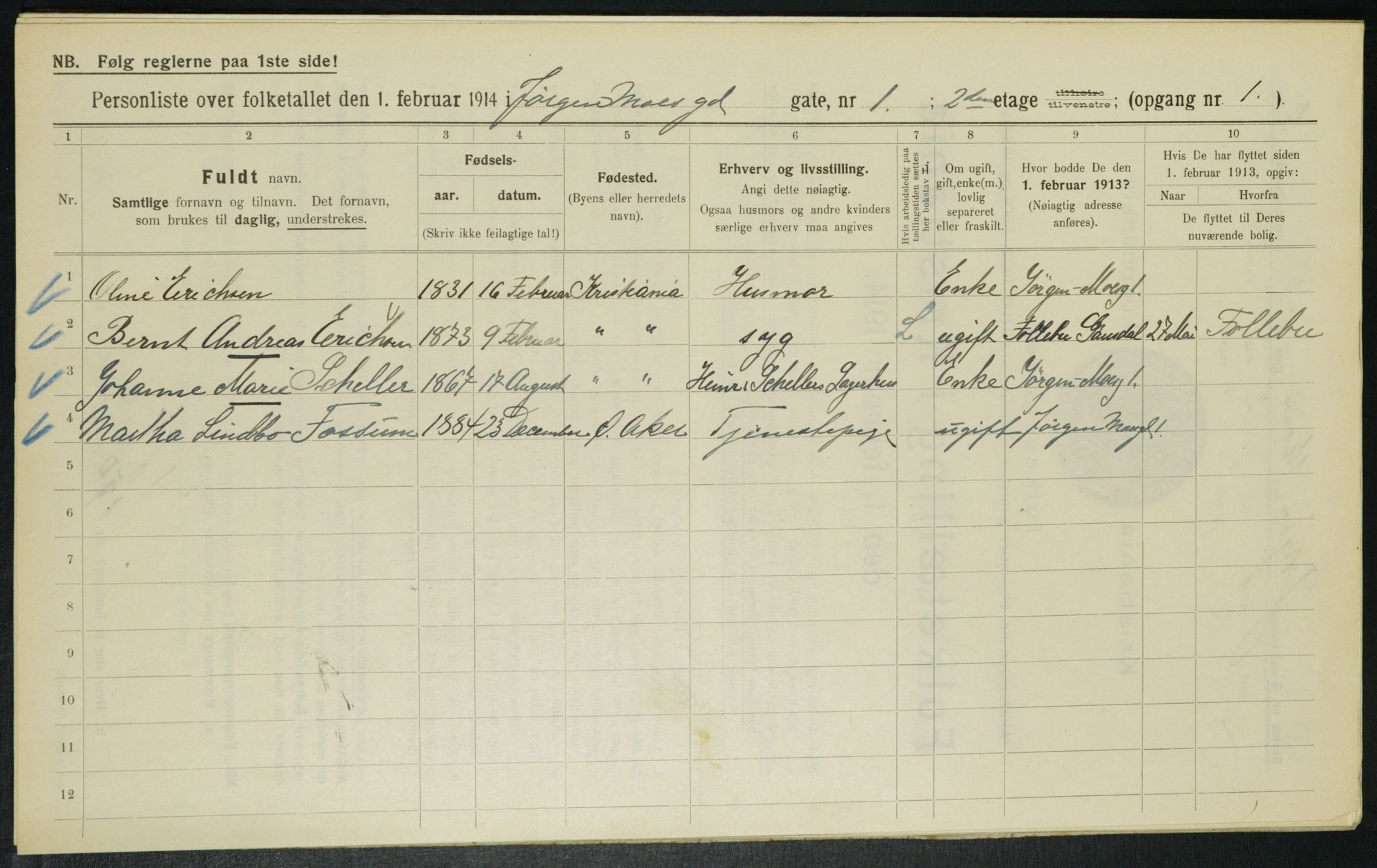 OBA, Municipal Census 1914 for Kristiania, 1914, p. 47680