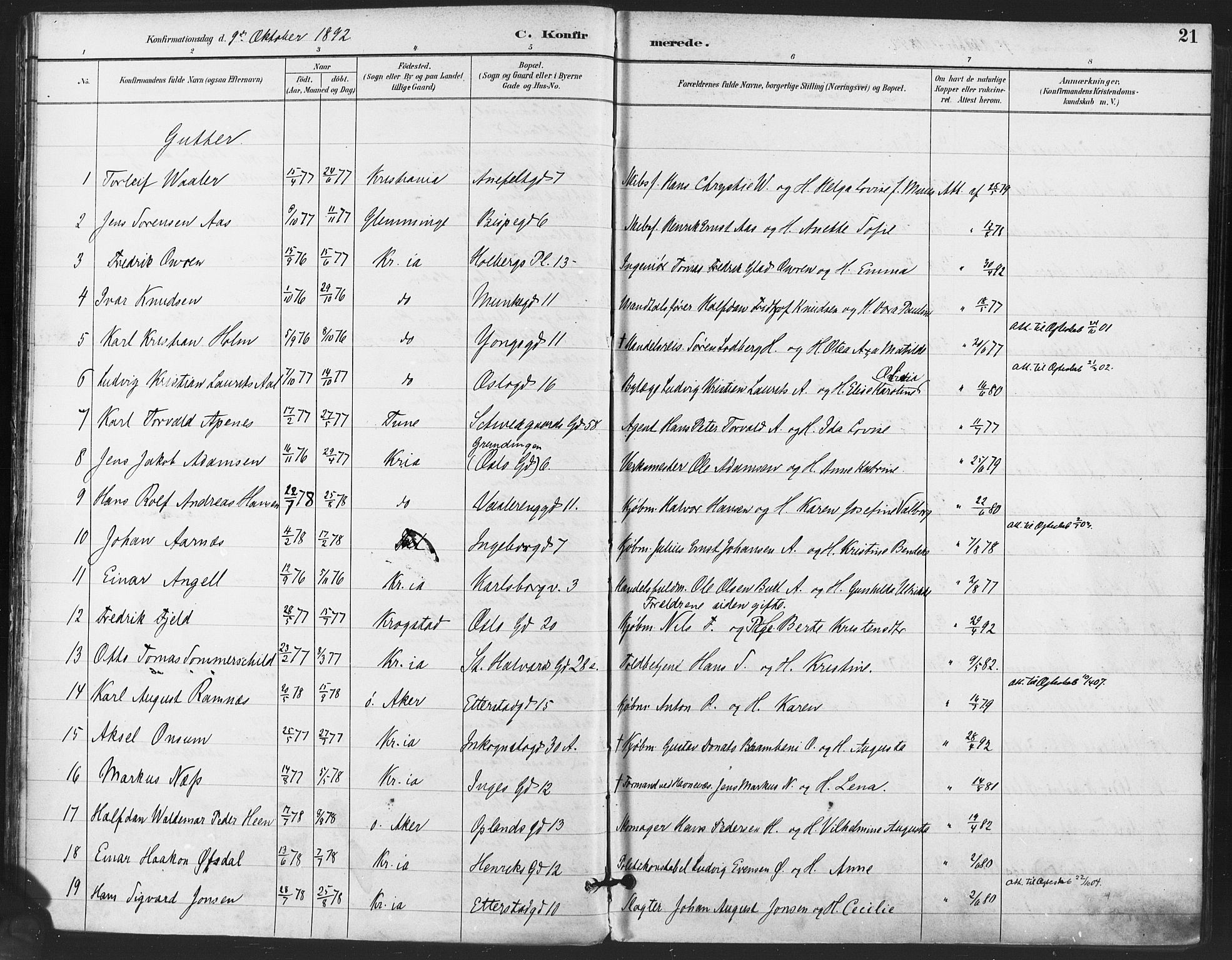 Gamlebyen prestekontor Kirkebøker, AV/SAO-A-10884/F/Fa/L0008: Parish register (official) no. 8, 1891-1908, p. 21