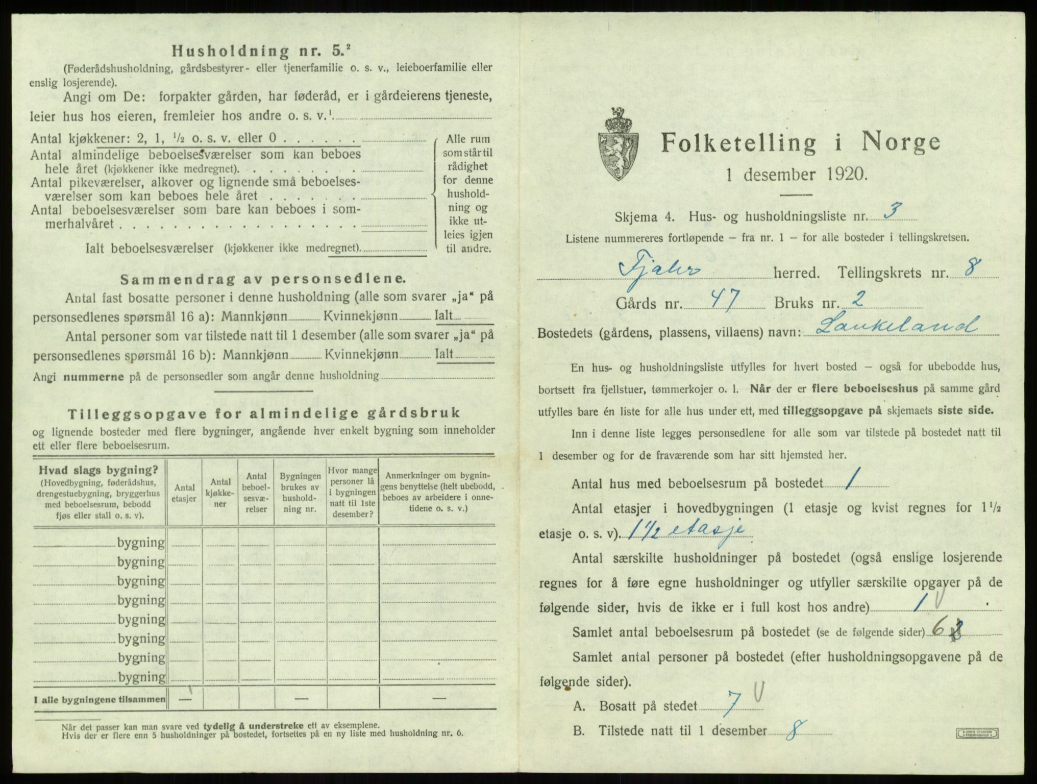 SAB, 1920 census for Fjaler, 1920, p. 597