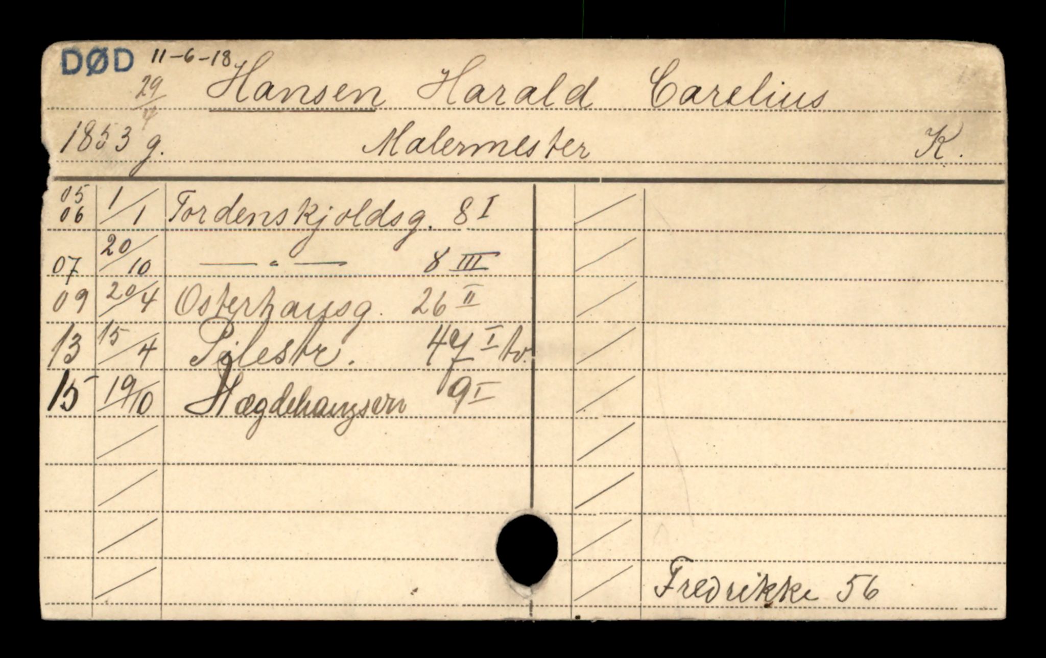 Oslo folkeregister, Registerkort, SAO/A-11715/D/Da/L0030: Menn: Hansen Harald - Hansen Kristen, 1906-1919
