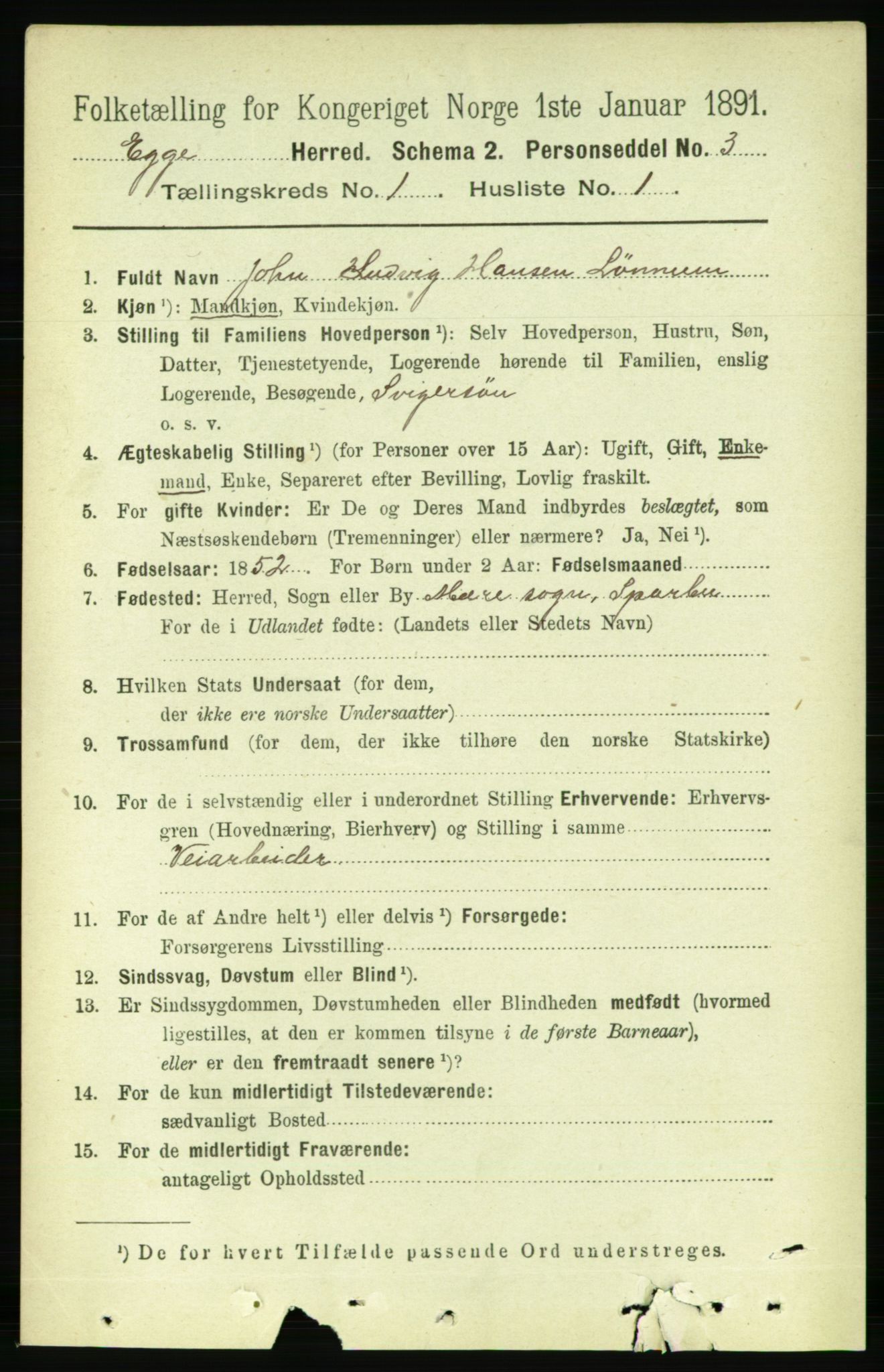 RA, 1891 census for 1733 Egge, 1891, p. 75