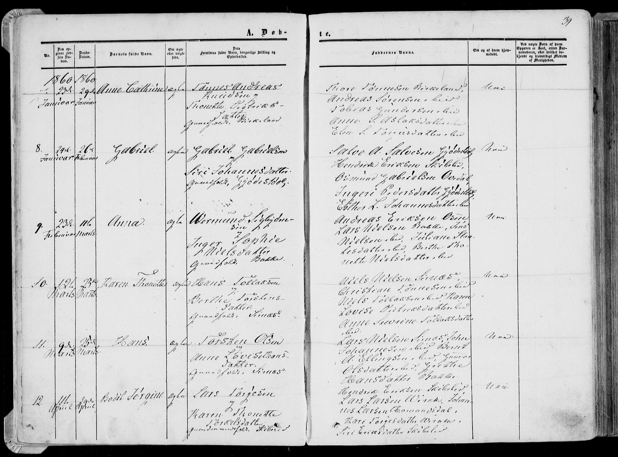 Bakke sokneprestkontor, AV/SAK-1111-0002/F/Fa/Faa/L0006: Parish register (official) no. A 6, 1855-1877, p. 39