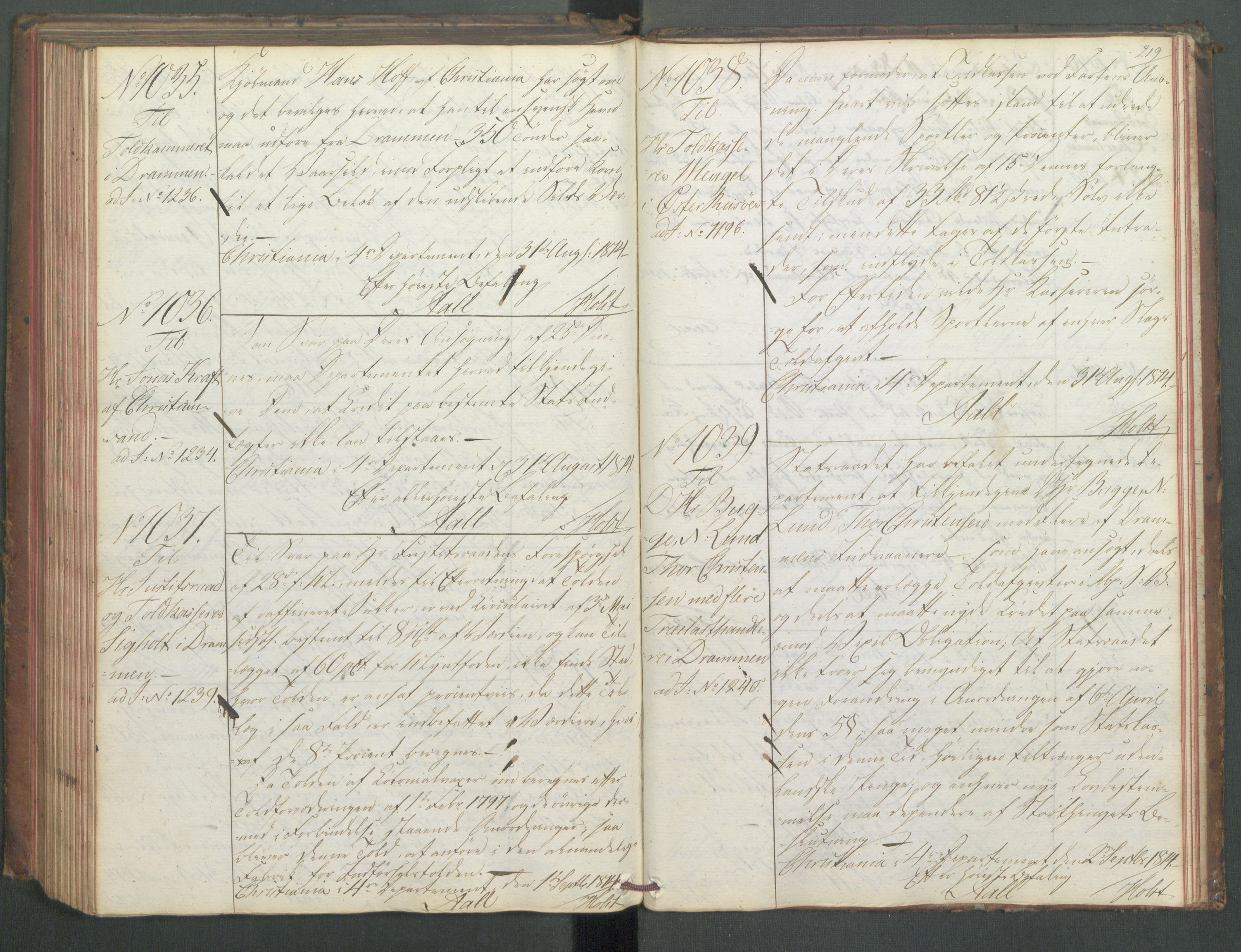 Departementene i 1814, AV/RA-S-3899/Fd/L0045: Kopibok, 1814, p. 218b-219a