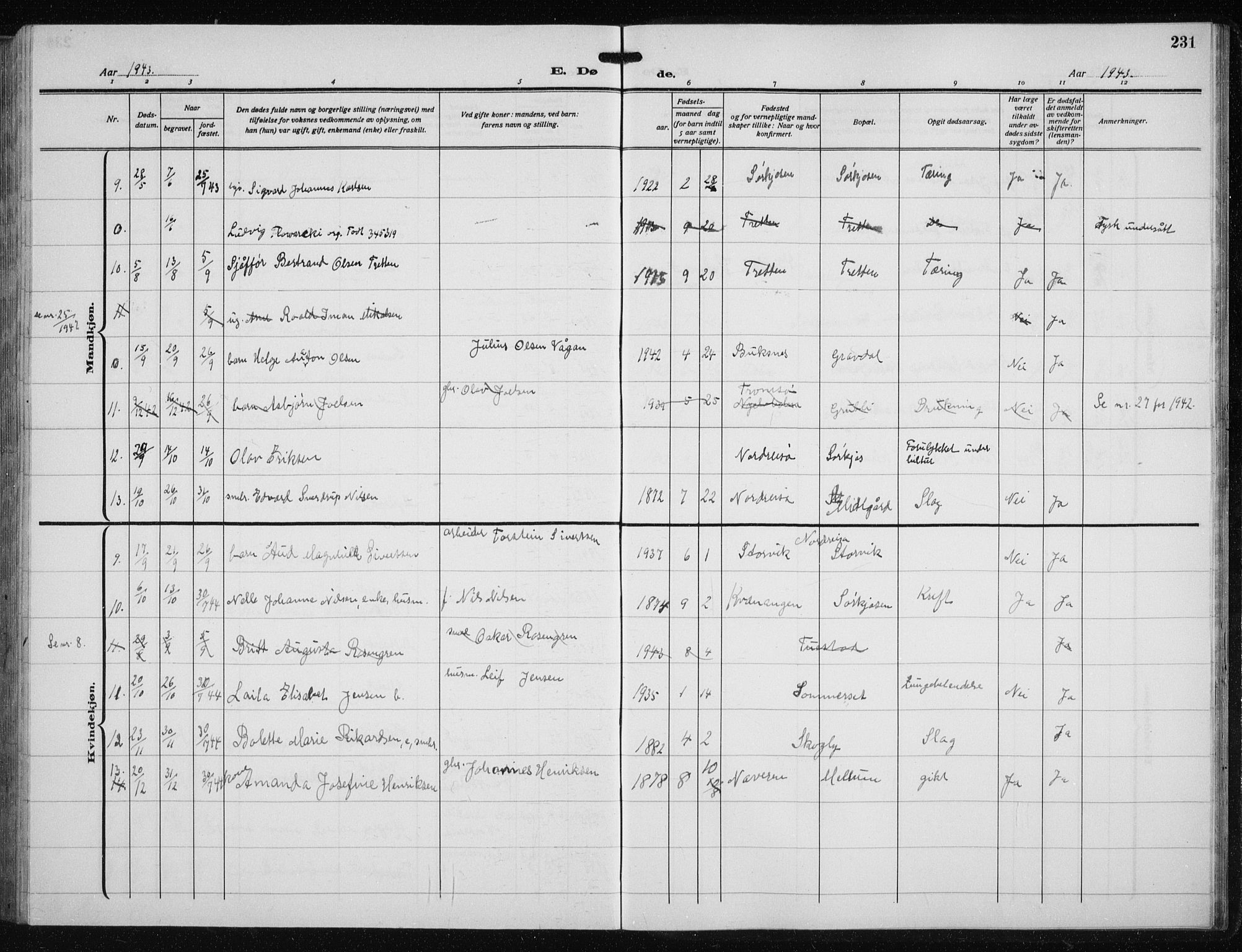 Skjervøy sokneprestkontor, SATØ/S-1300/H/Ha/Hab/L0023klokker: Parish register (copy) no. 23, 1927-1943, p. 231