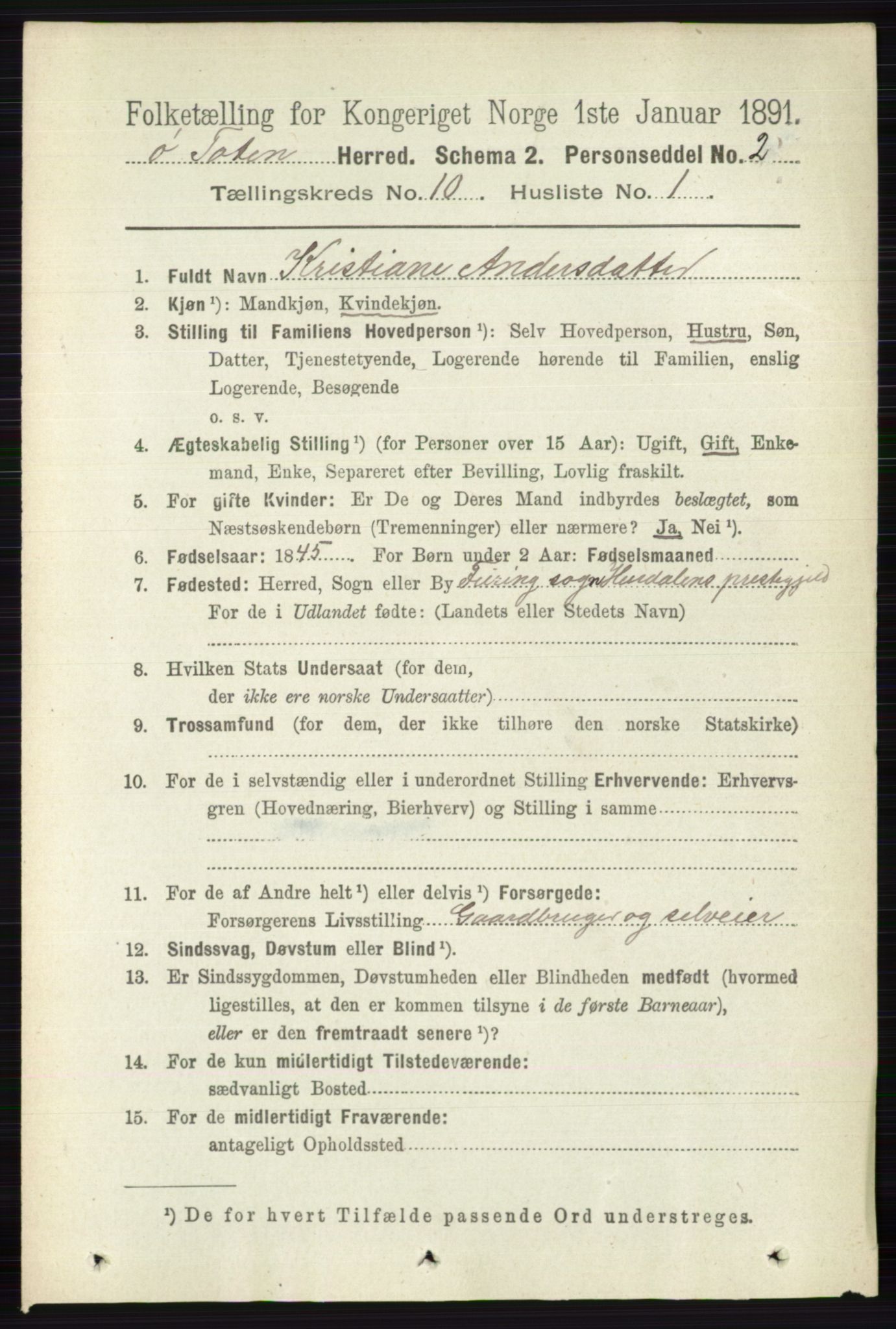 RA, 1891 census for 0528 Østre Toten, 1891, p. 6369