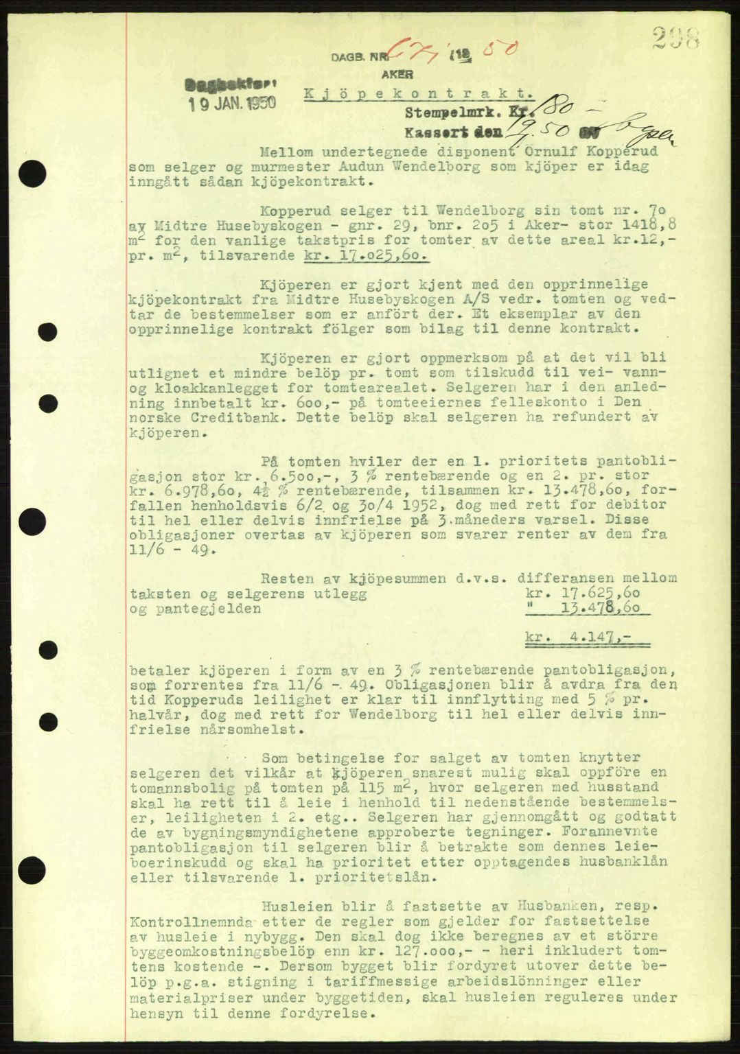 Oslo byskriverembete, AV/SAO-A-10227/G/Gb/Gbd/Gbda/L0017: Mortgage book no. A215, 1949-1950, Diary no: : 671/1950