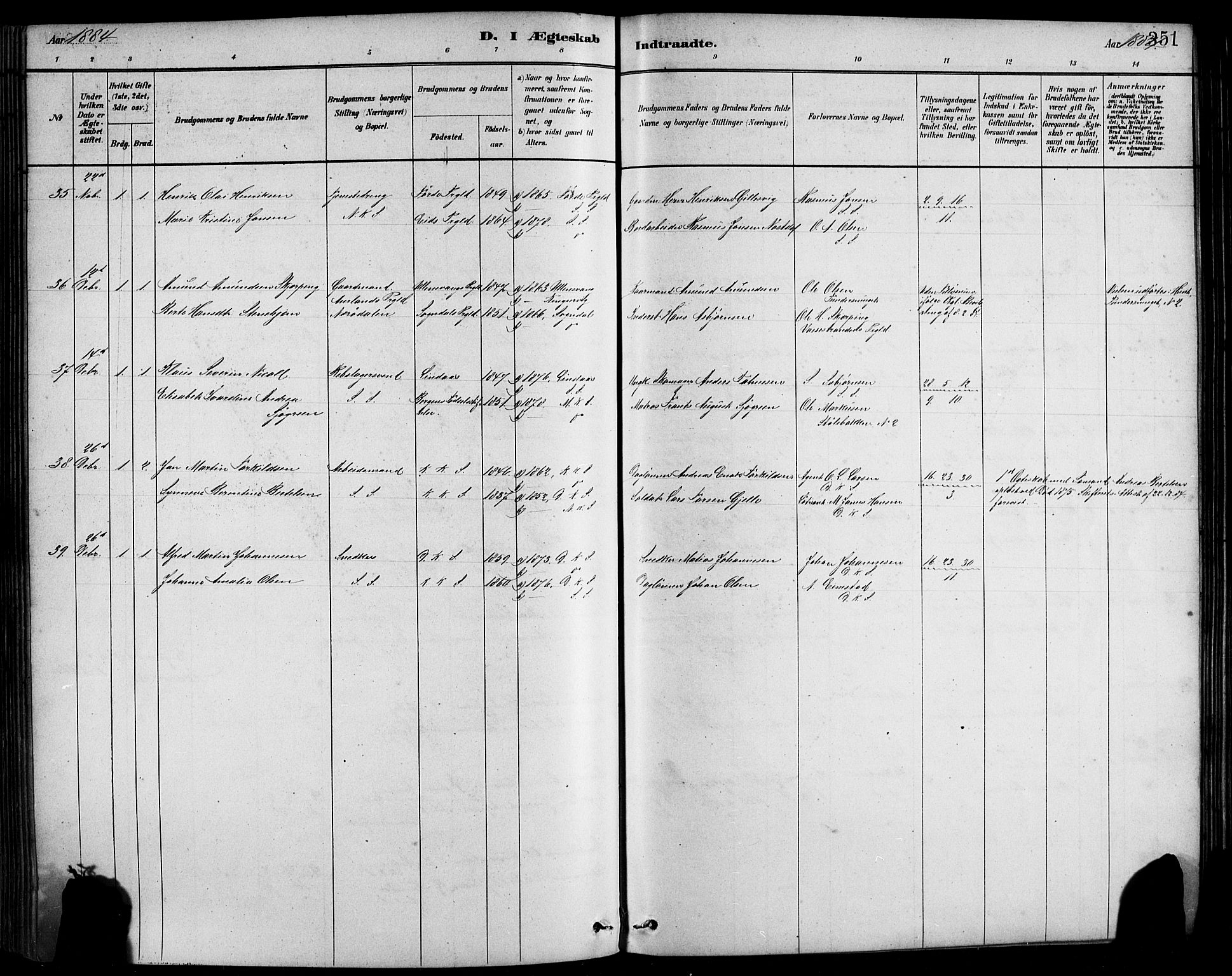 Sandviken Sokneprestembete, AV/SAB-A-77601/H/Hb/L0001: Parish register (copy) no. A 2, 1879-1892, p. 351