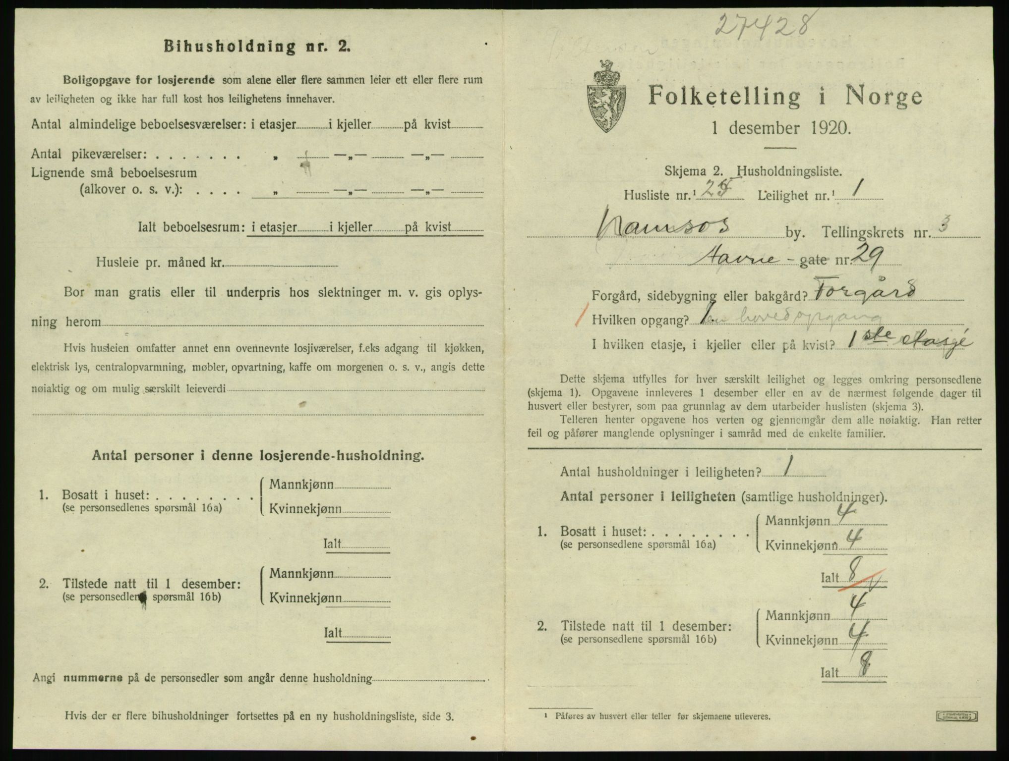 SAT, 1920 census for Namsos, 1920, p. 1211