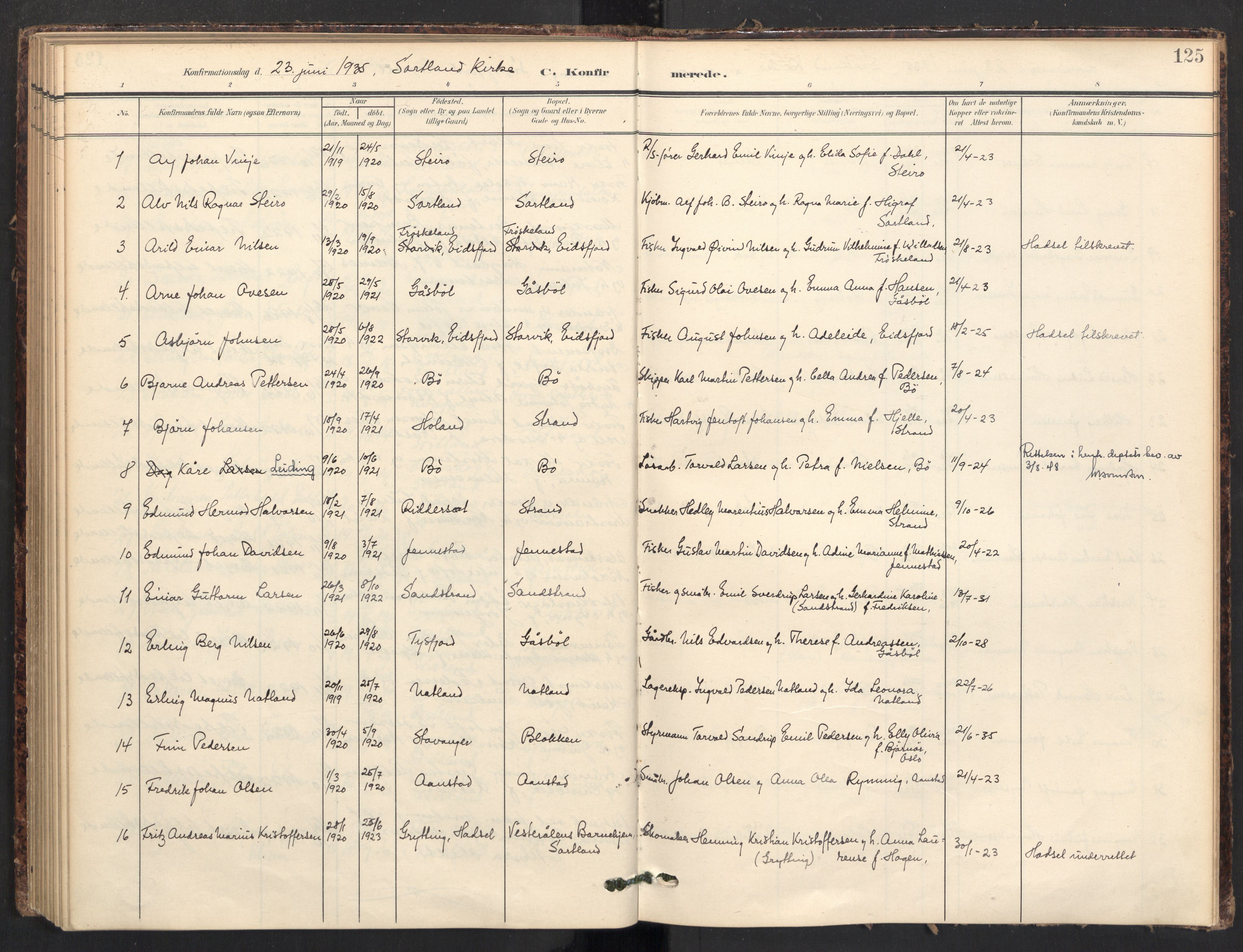 Ministerialprotokoller, klokkerbøker og fødselsregistre - Nordland, AV/SAT-A-1459/895/L1375: Parish register (official) no. 895A10, 1907-1938, p. 125