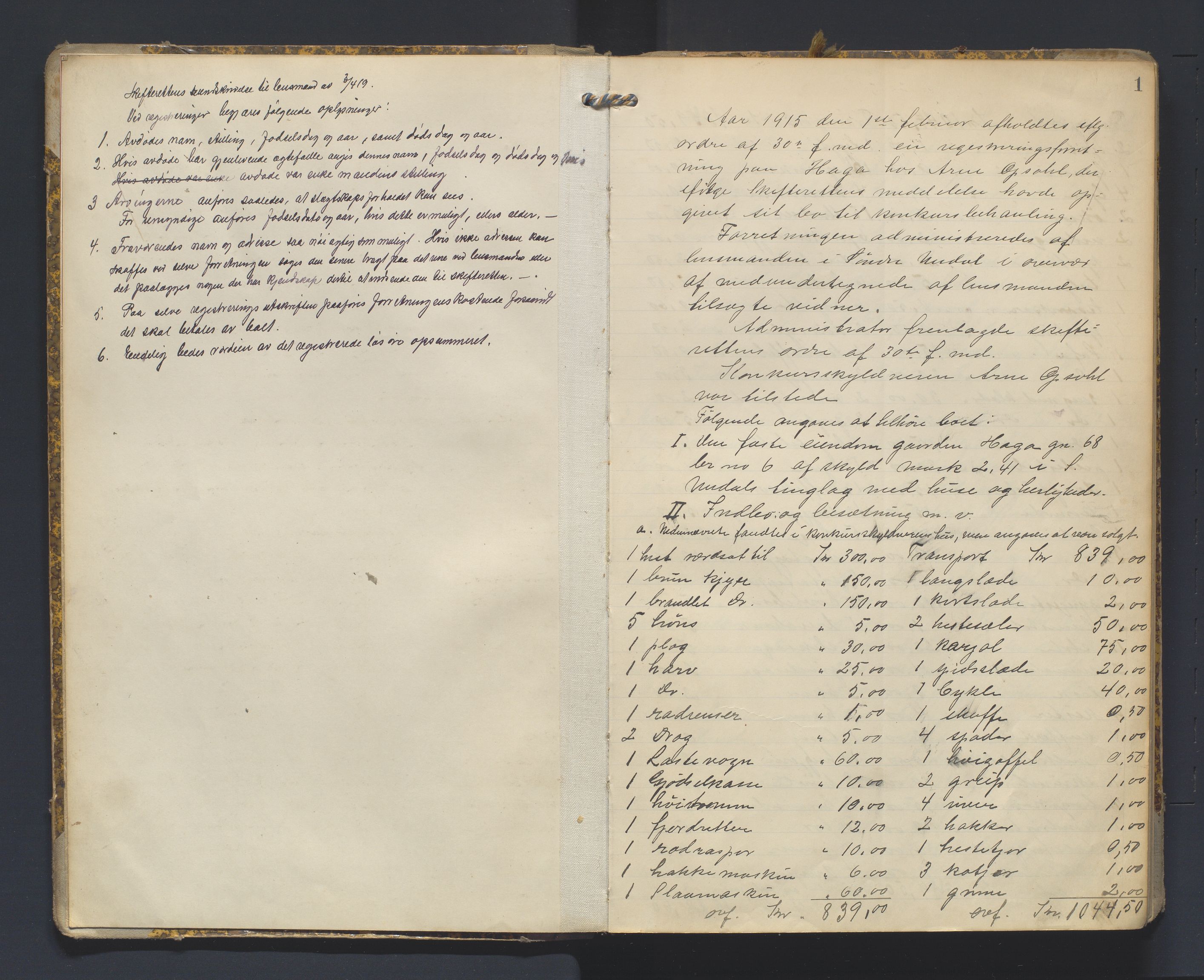 Mandal sorenskriveri, AV/SAK-1221-0005/001/H/Hc/L0065: Skifteregistreringsprotokoll nr 21 Sør-Audnedal, 1915-1931, p. 1