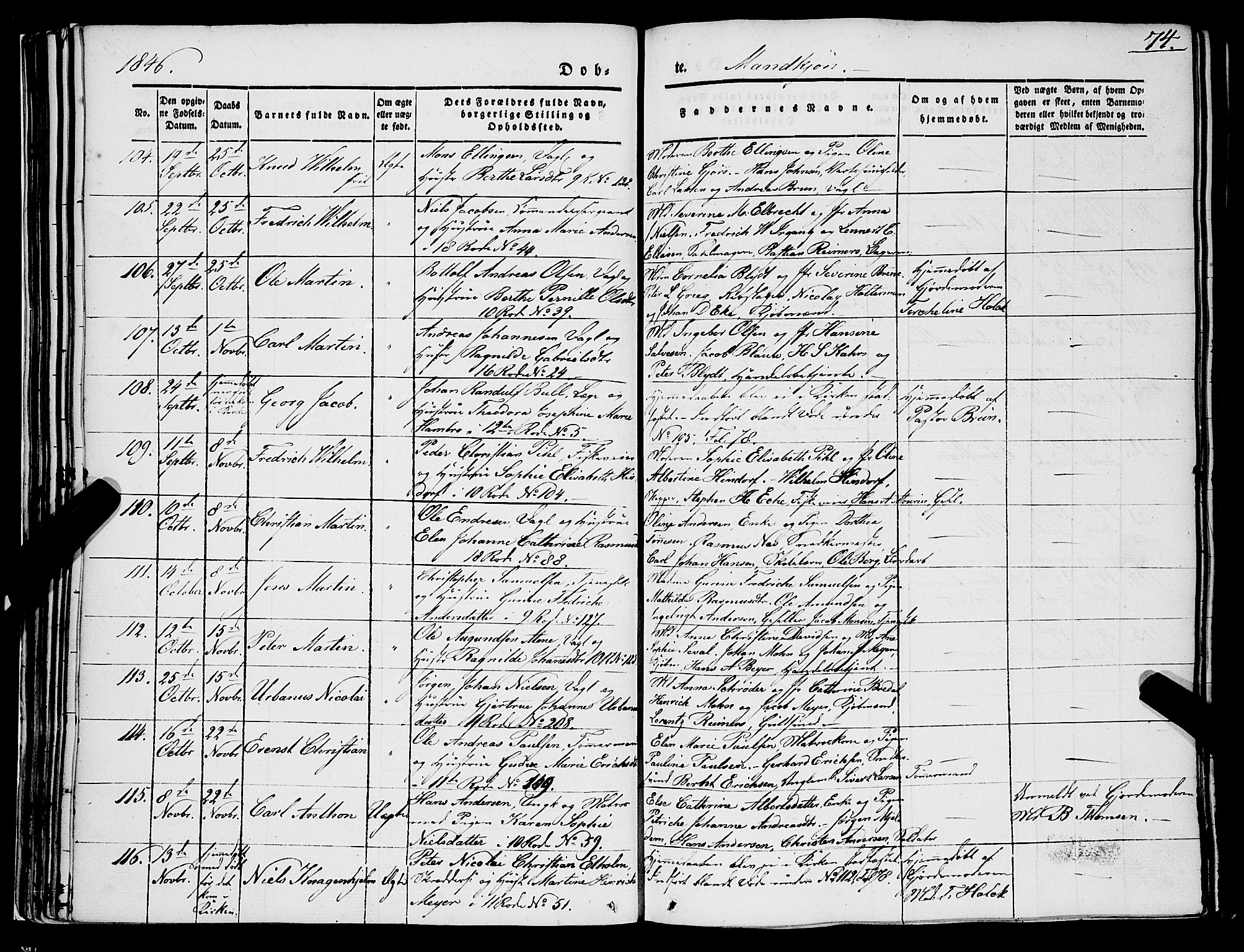 Domkirken sokneprestembete, SAB/A-74801/H/Haa/L0019: Parish register (official) no. B 2, 1841-1851, p. 74