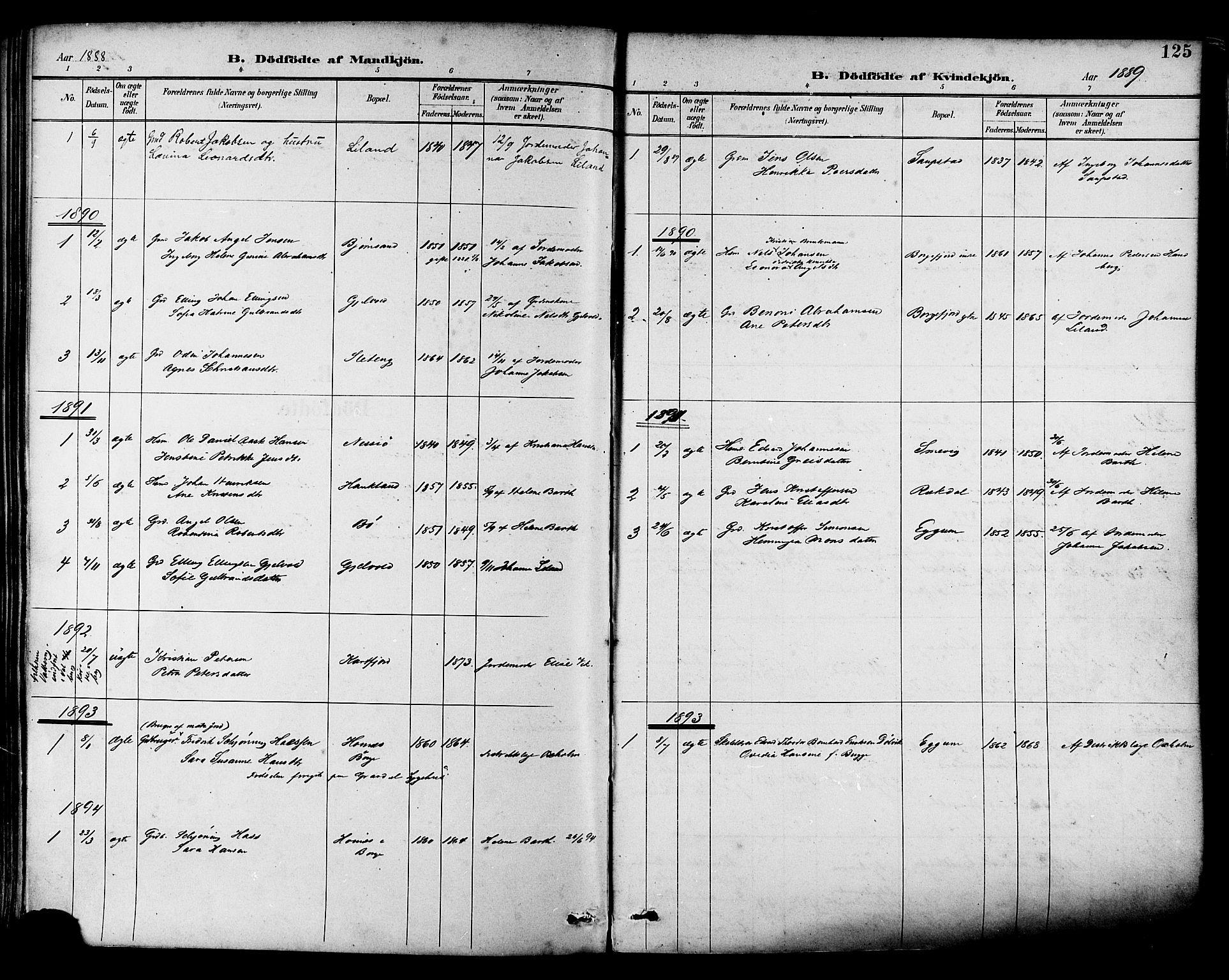 Ministerialprotokoller, klokkerbøker og fødselsregistre - Nordland, SAT/A-1459/880/L1133: Parish register (official) no. 880A07, 1888-1898, p. 125