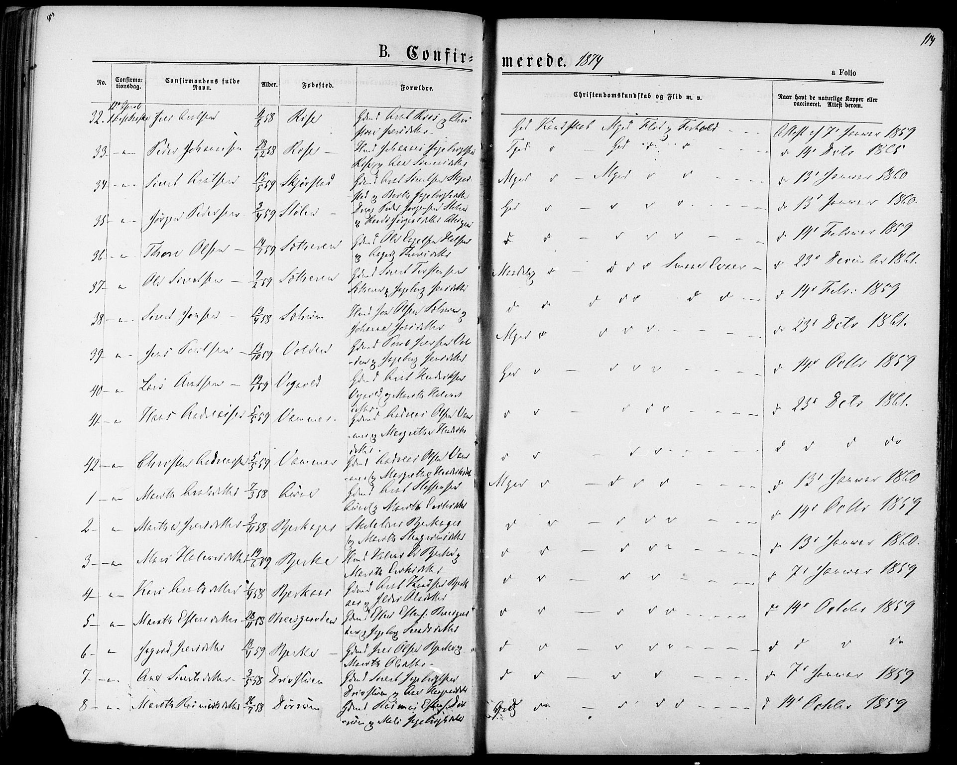 Ministerialprotokoller, klokkerbøker og fødselsregistre - Sør-Trøndelag, SAT/A-1456/678/L0900: Parish register (official) no. 678A09, 1872-1881, p. 114