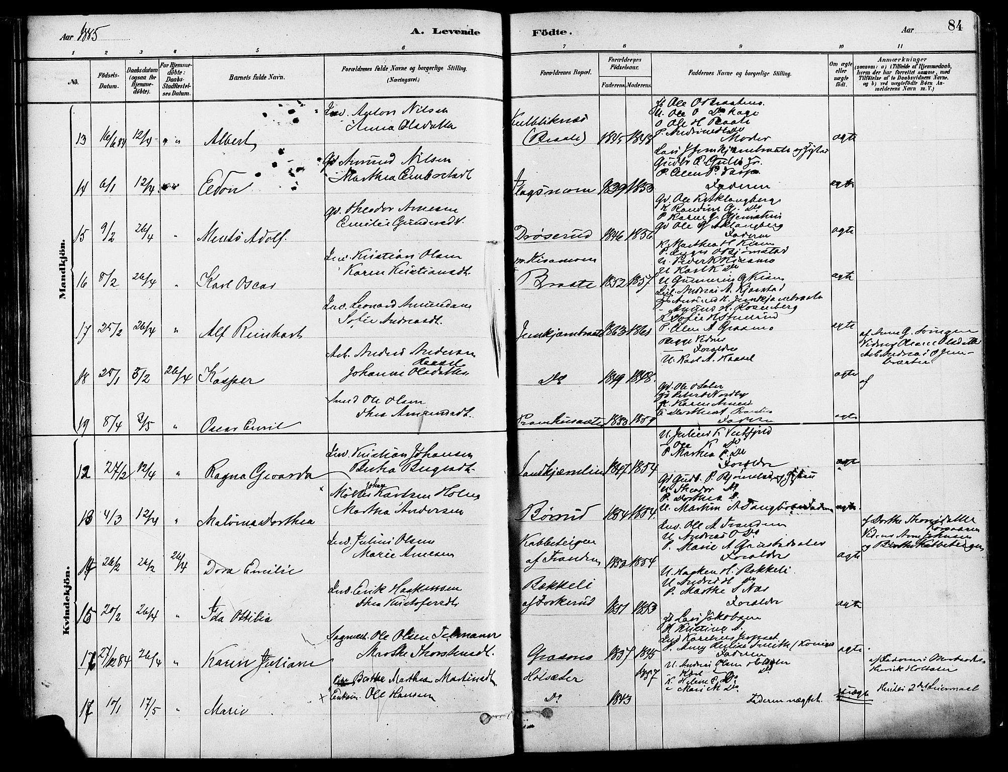 Eidskog prestekontor, AV/SAH-PREST-026/H/Ha/Haa/L0003: Parish register (official) no. 3, 1879-1892, p. 84