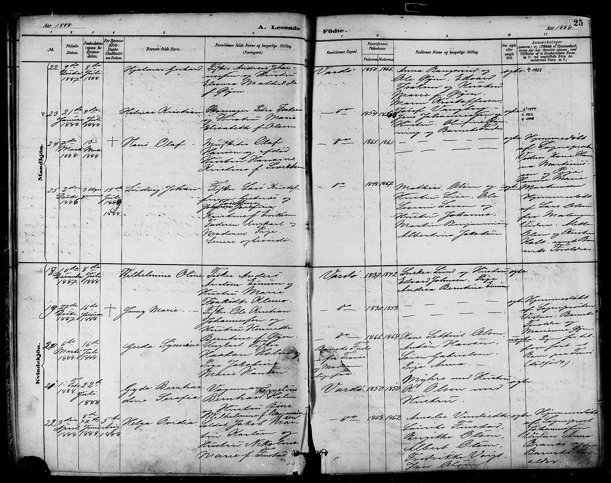 Vardø sokneprestkontor, AV/SATØ-S-1332/H/Ha/L0007kirke: Parish register (official) no. 7, 1886-1897, p. 25