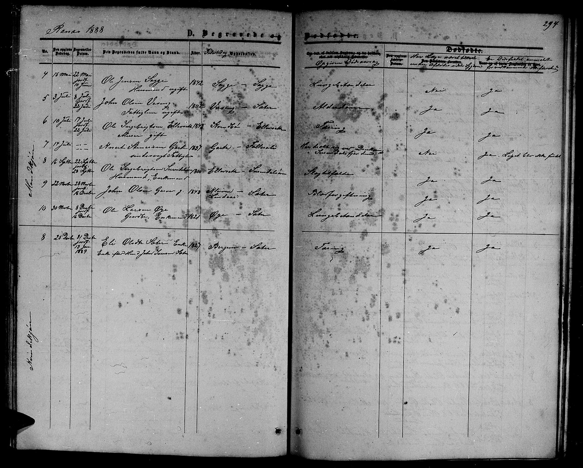 Ministerialprotokoller, klokkerbøker og fødselsregistre - Møre og Romsdal, SAT/A-1454/595/L1051: Parish register (copy) no. 595C03, 1866-1891, p. 294