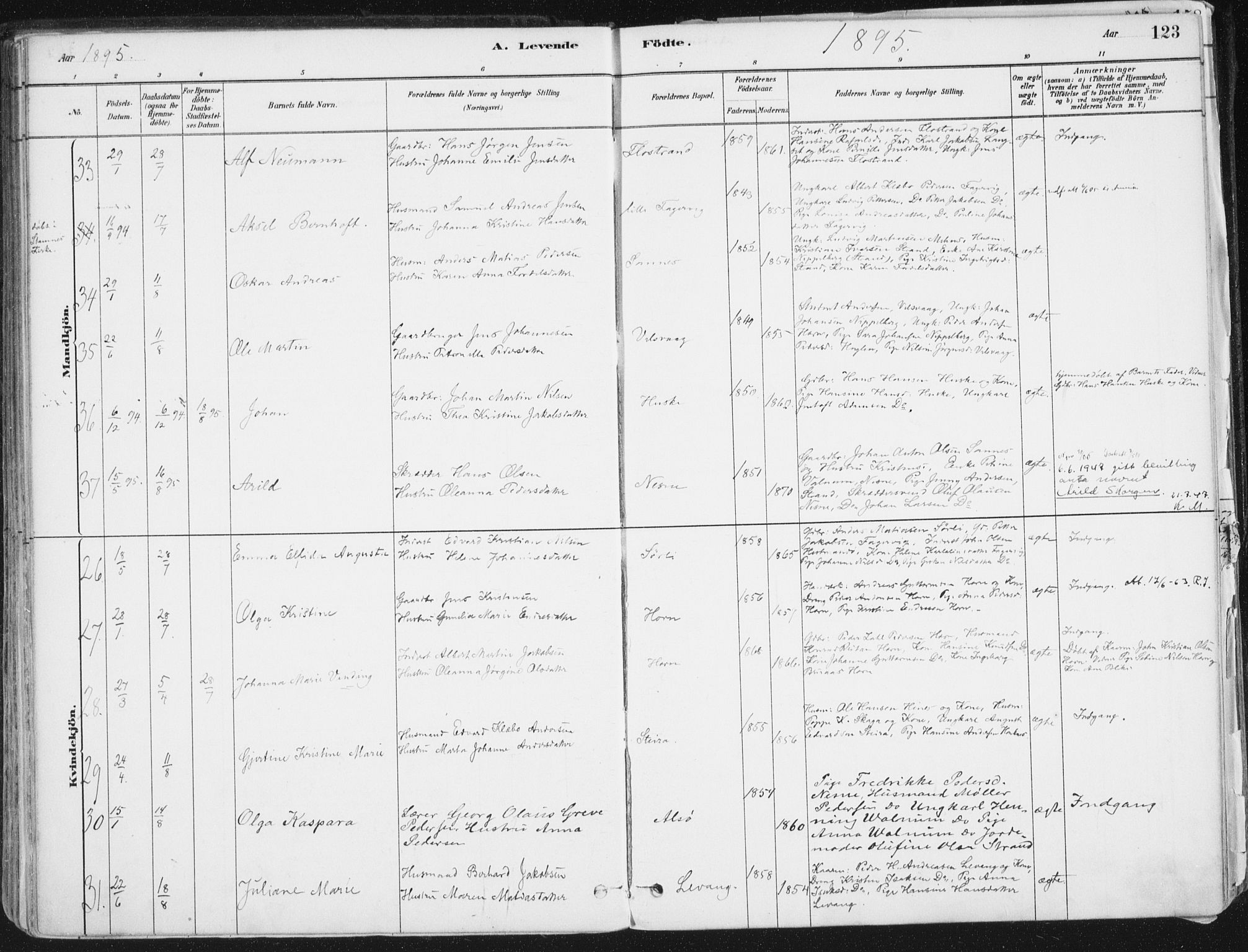 Ministerialprotokoller, klokkerbøker og fødselsregistre - Nordland, AV/SAT-A-1459/838/L0552: Parish register (official) no. 838A10, 1880-1910, p. 123